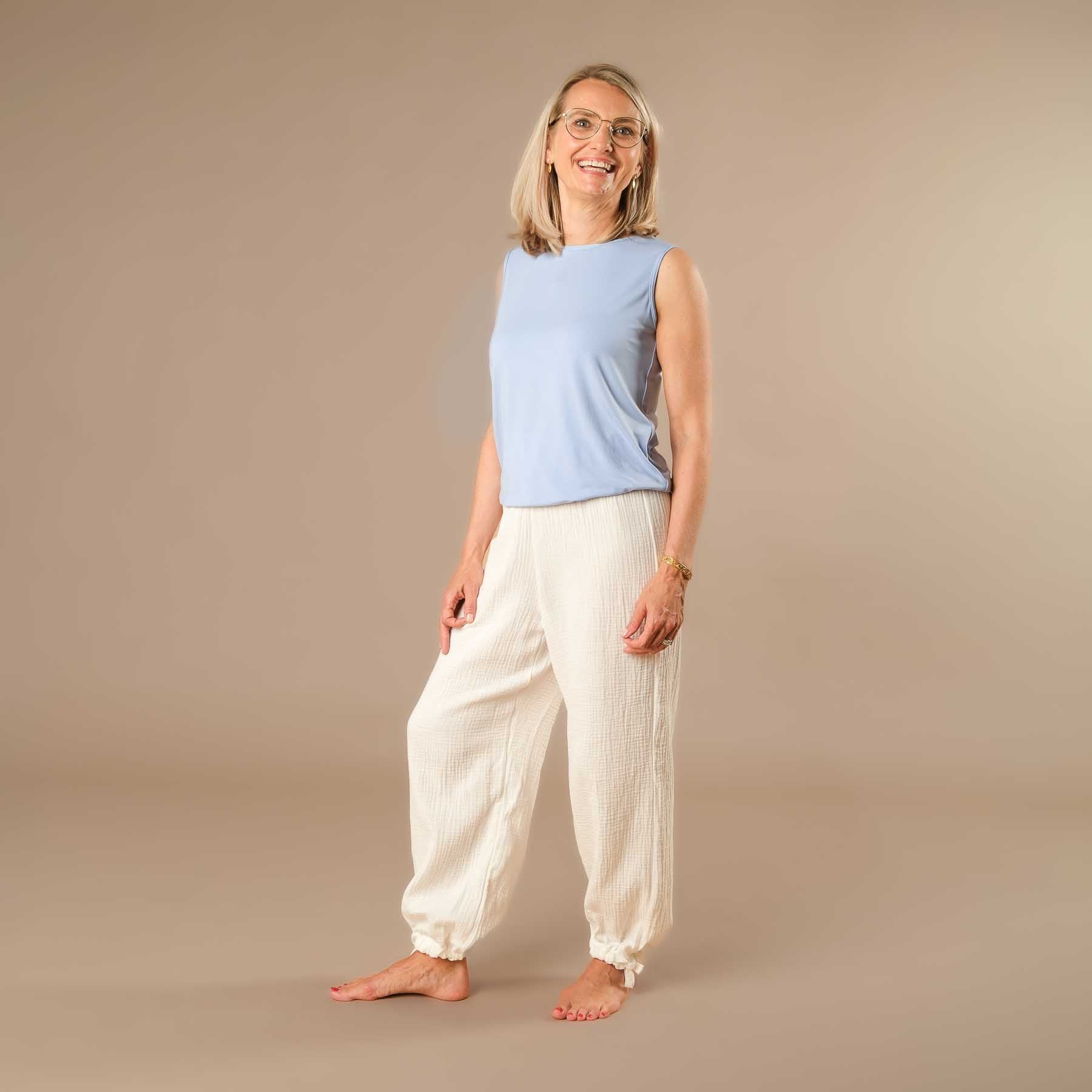 Musselin Hose lang Damen weiss