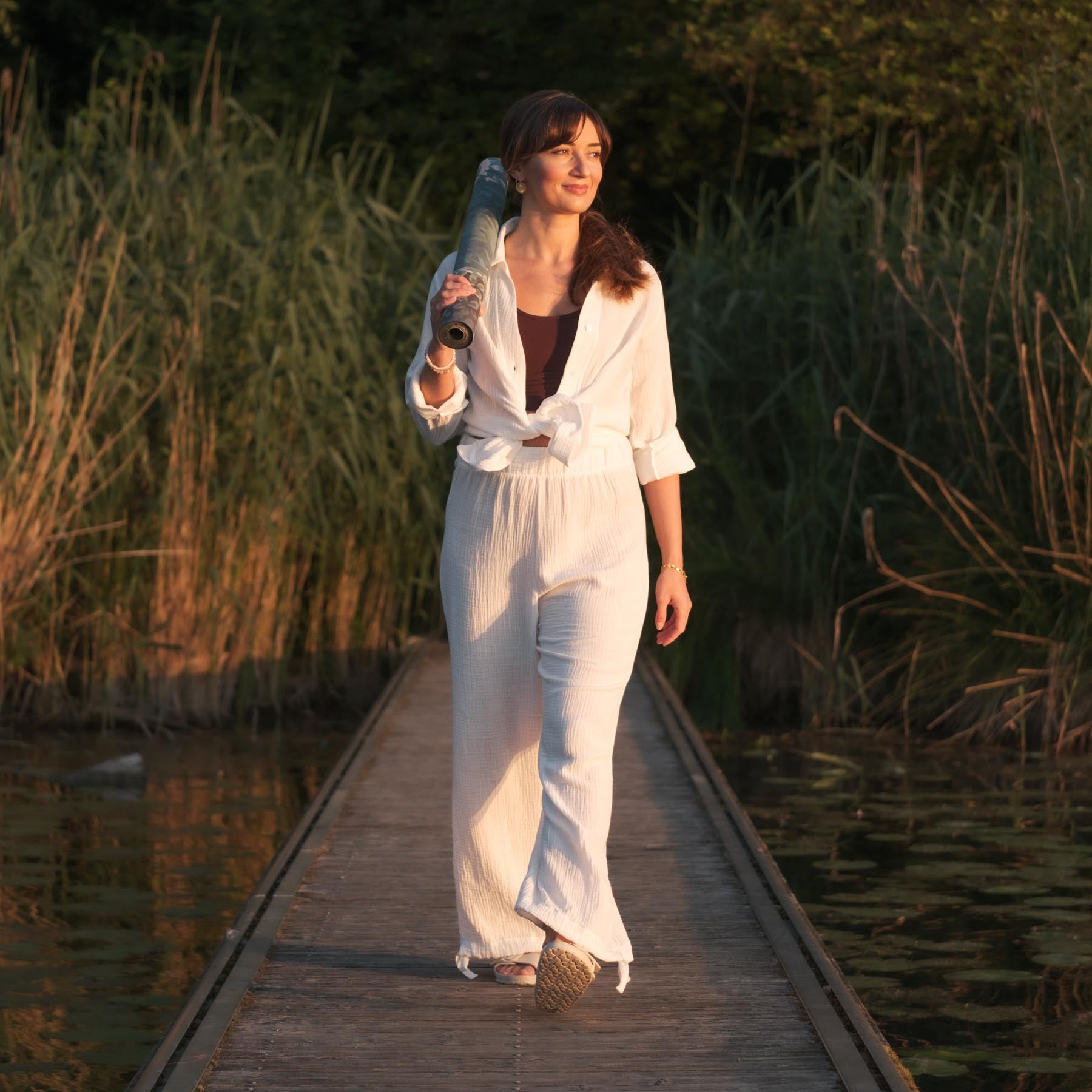 Musselin Hose lang Damen weiss
