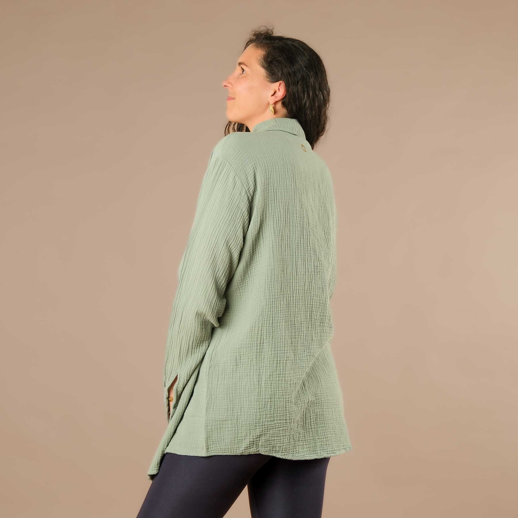 Musselin Bluse Tunika Damen salbei-gruen