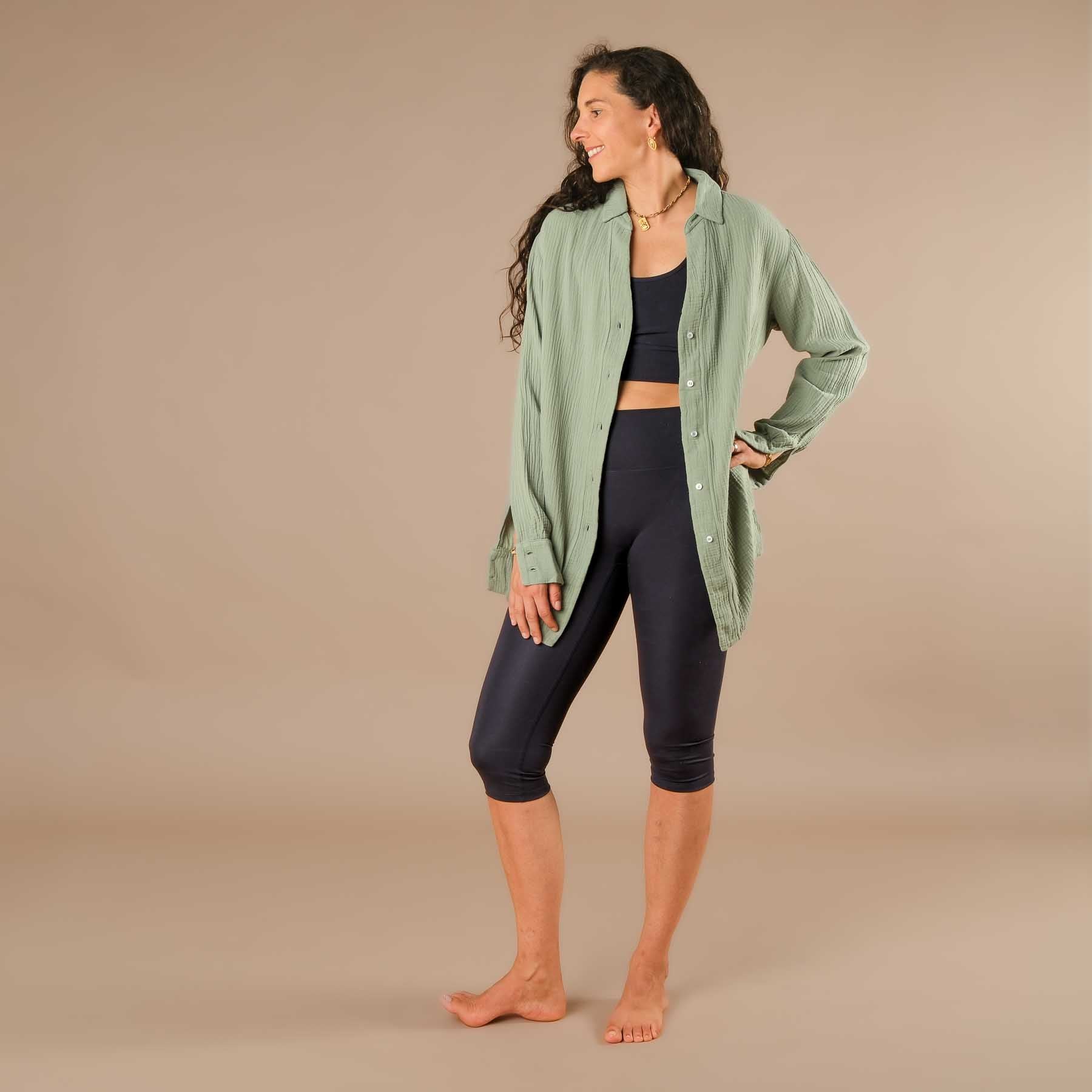 Musselin Bluse Tunika Damen salbei-gruen