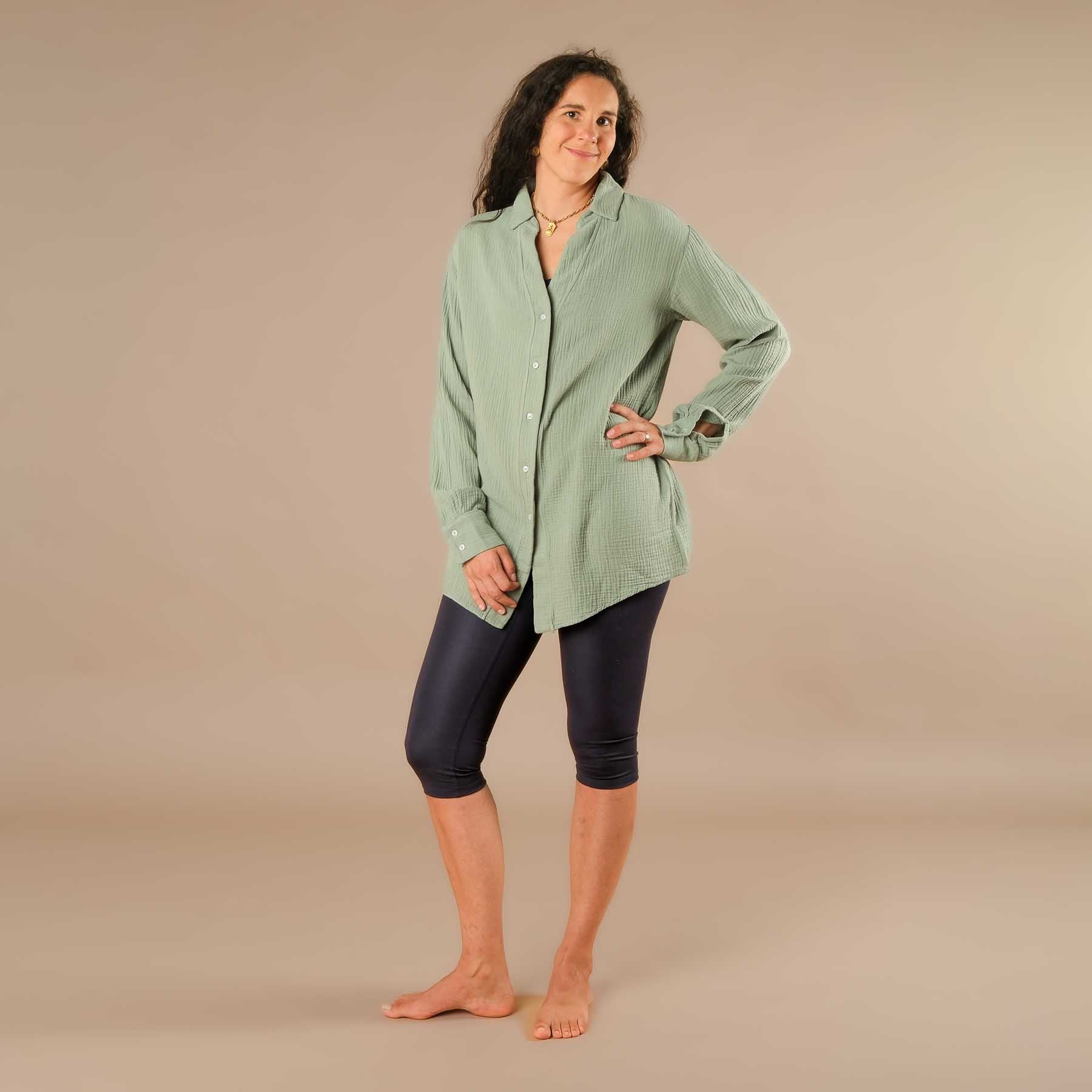 Musselin Bluse Tunika Damen salbei-gruen
