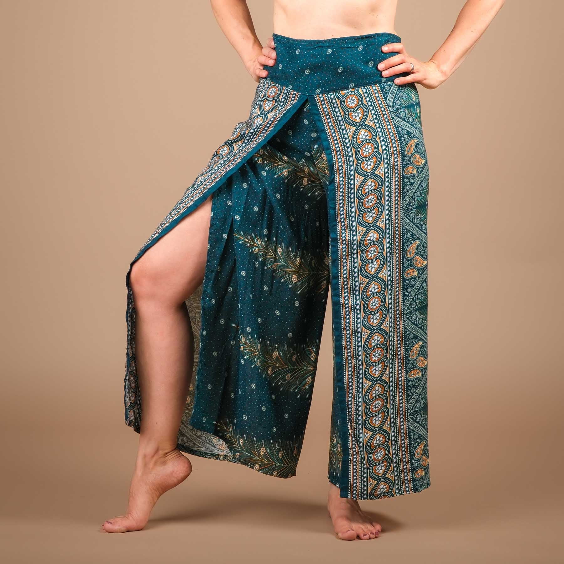 Palazzo Hose Marlenehose Feather mit Schlitz türkis