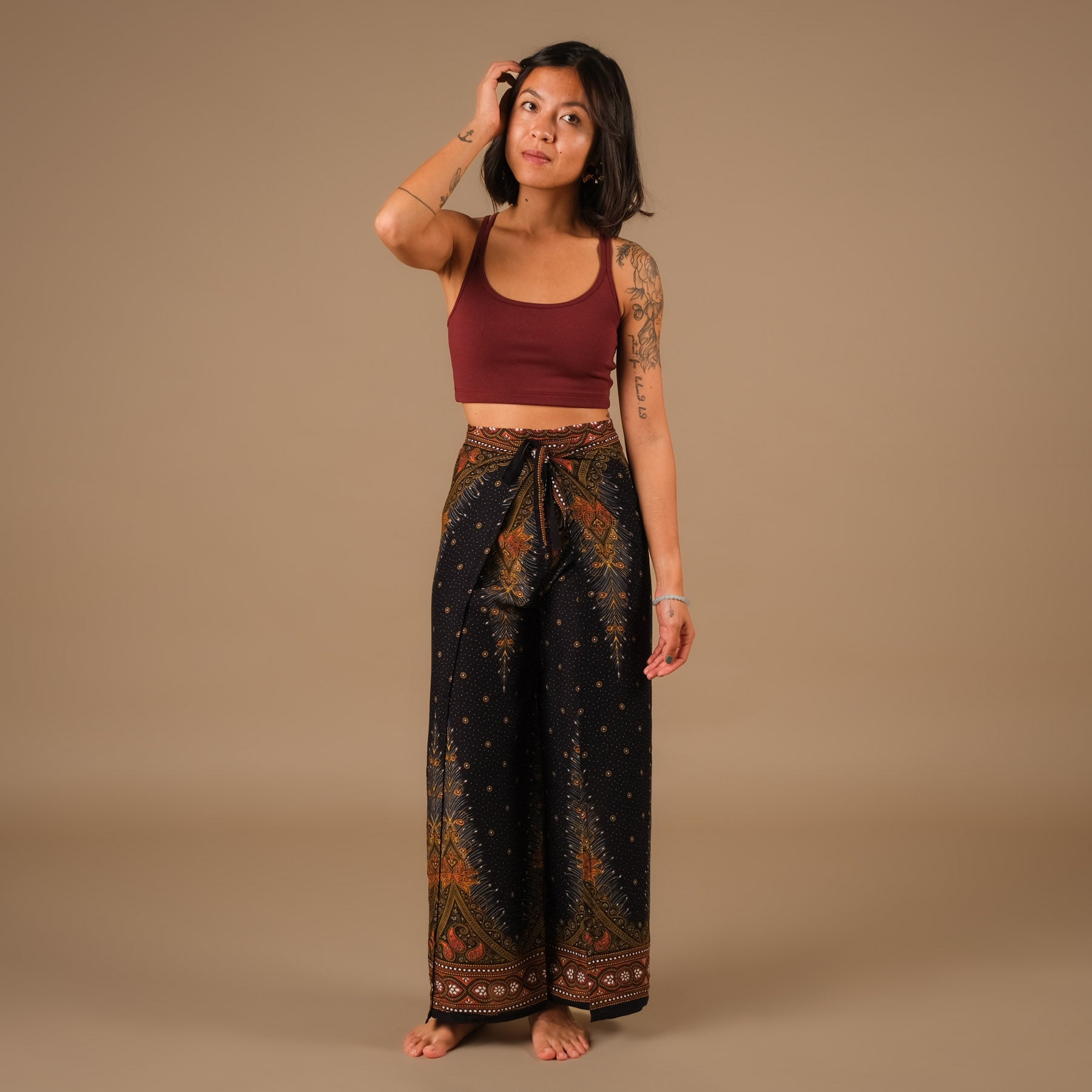 Palazzo Wrap Hose Feather schwarz
