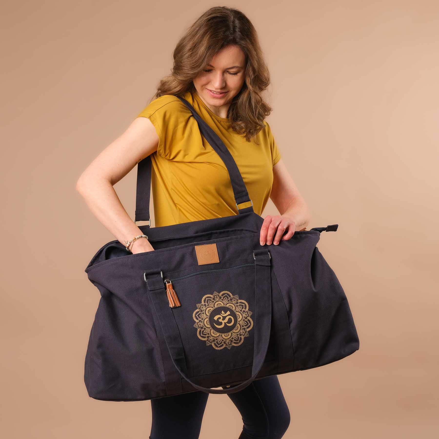 Yoga Tasche gross - Reisetasche Baumwolle Mandala OM navy