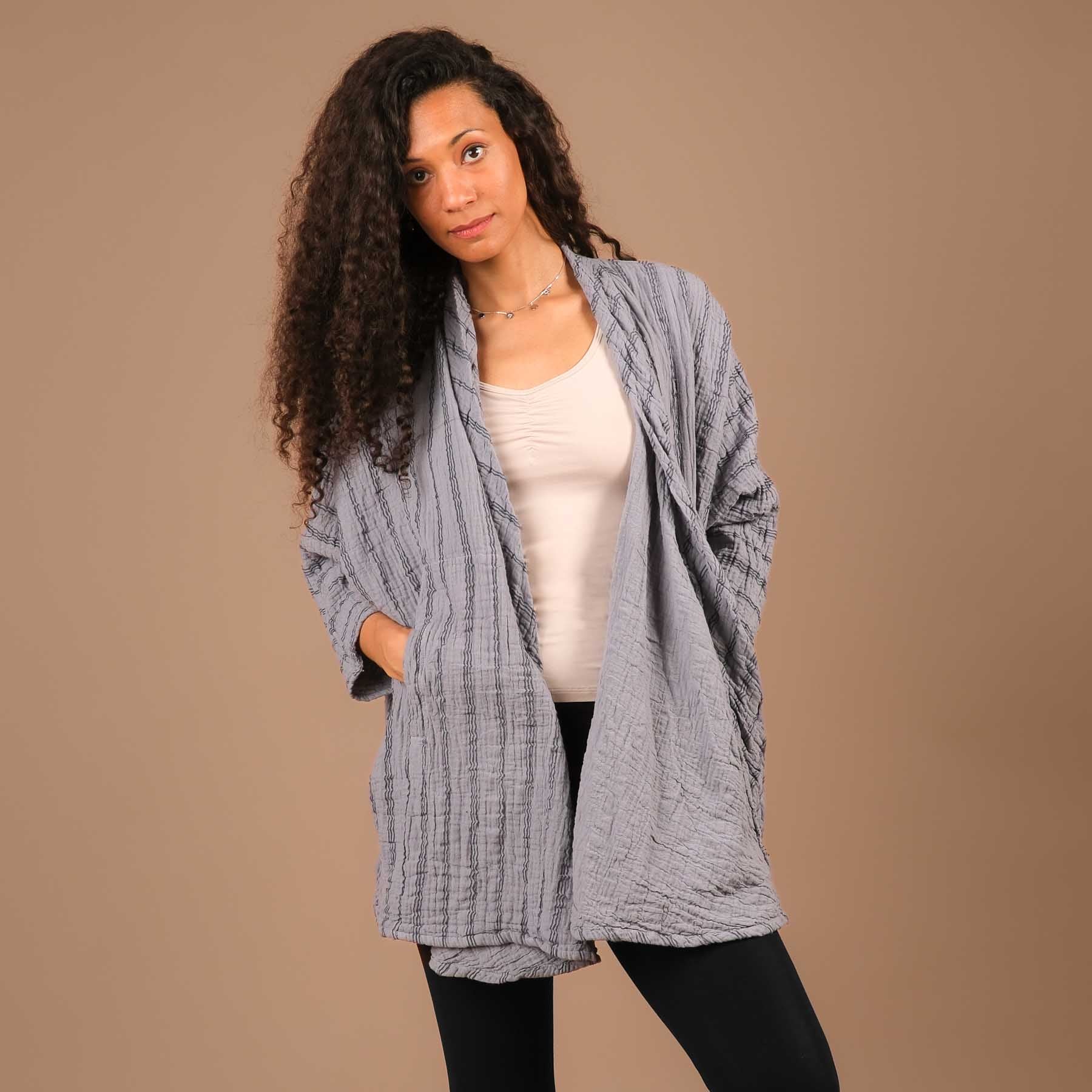 Sommer Cardigan aus Baumwolle graublau