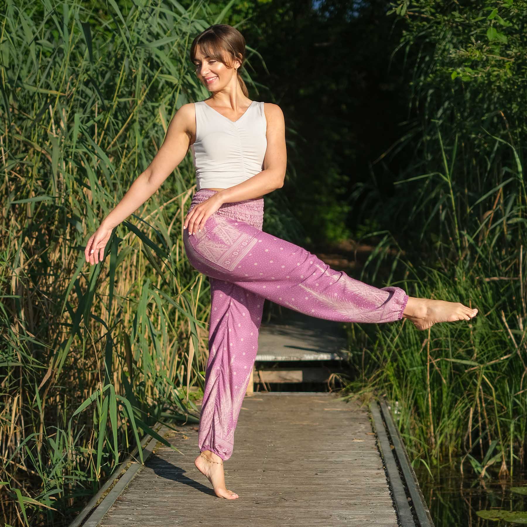 Haremshose, Pluderhose für Yoga und Freizeit Bohemian lila