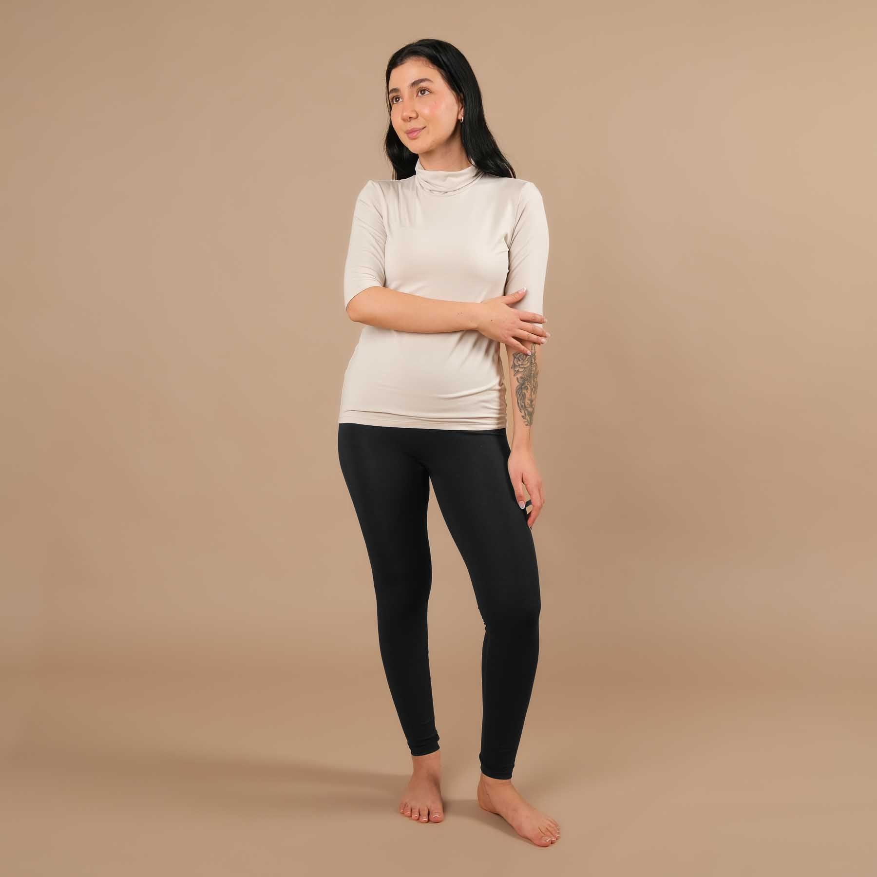 Yoga Turtleneck Kragen Shirt kurzarm sand