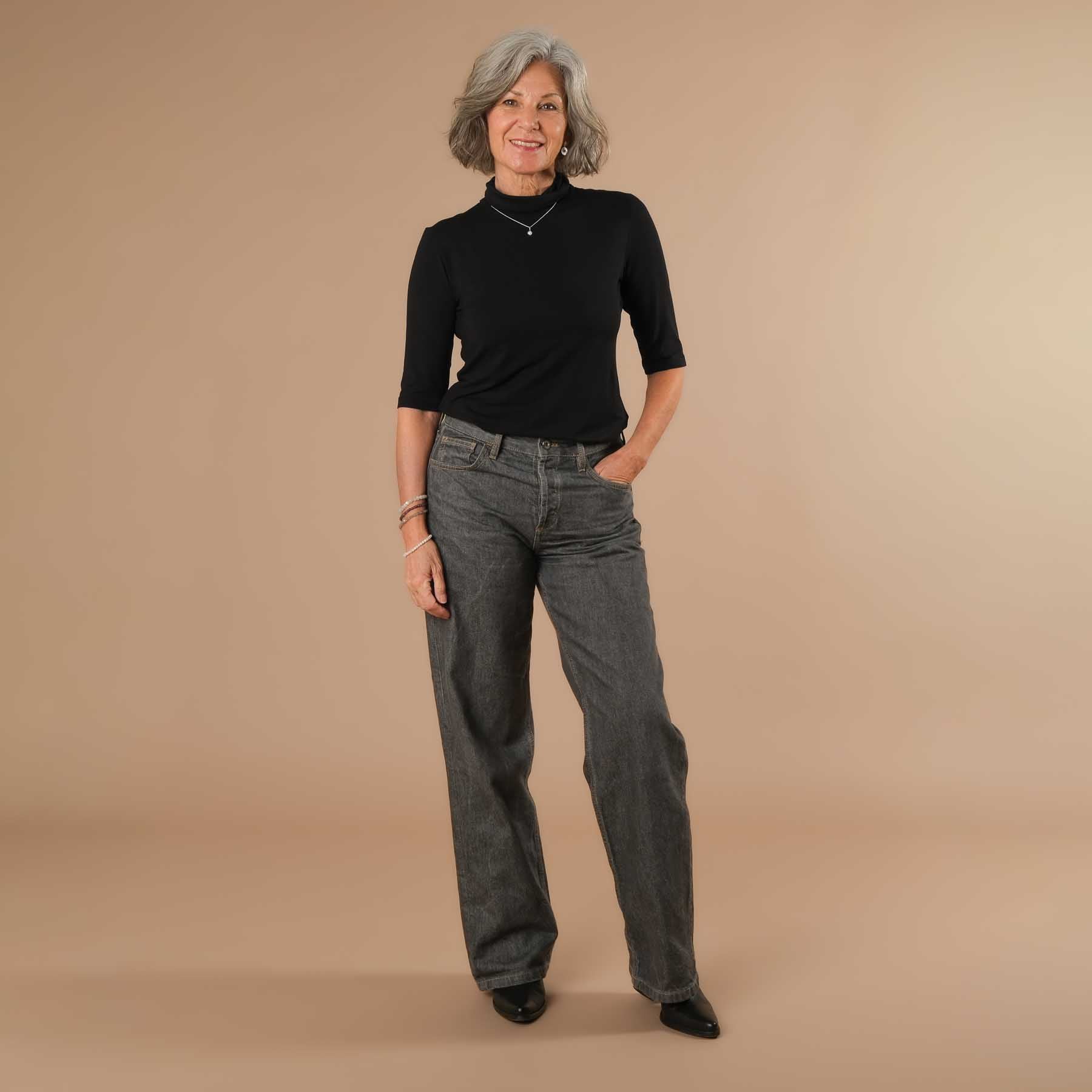 Yoga Turtleneck Kragen Shirt kurzarm schwarz