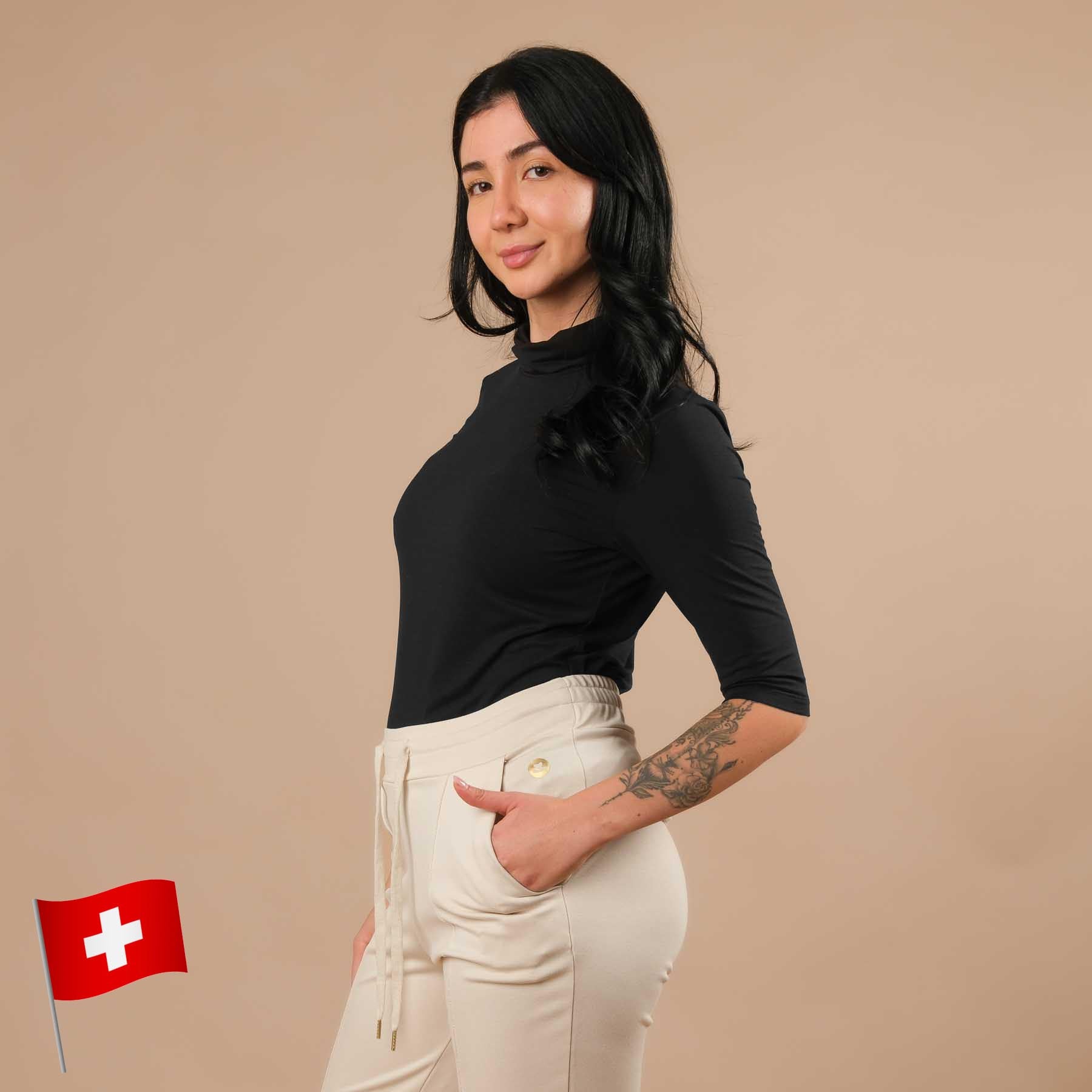 Yoga Turtleneck Kragen Shirt kurzarm schwarz