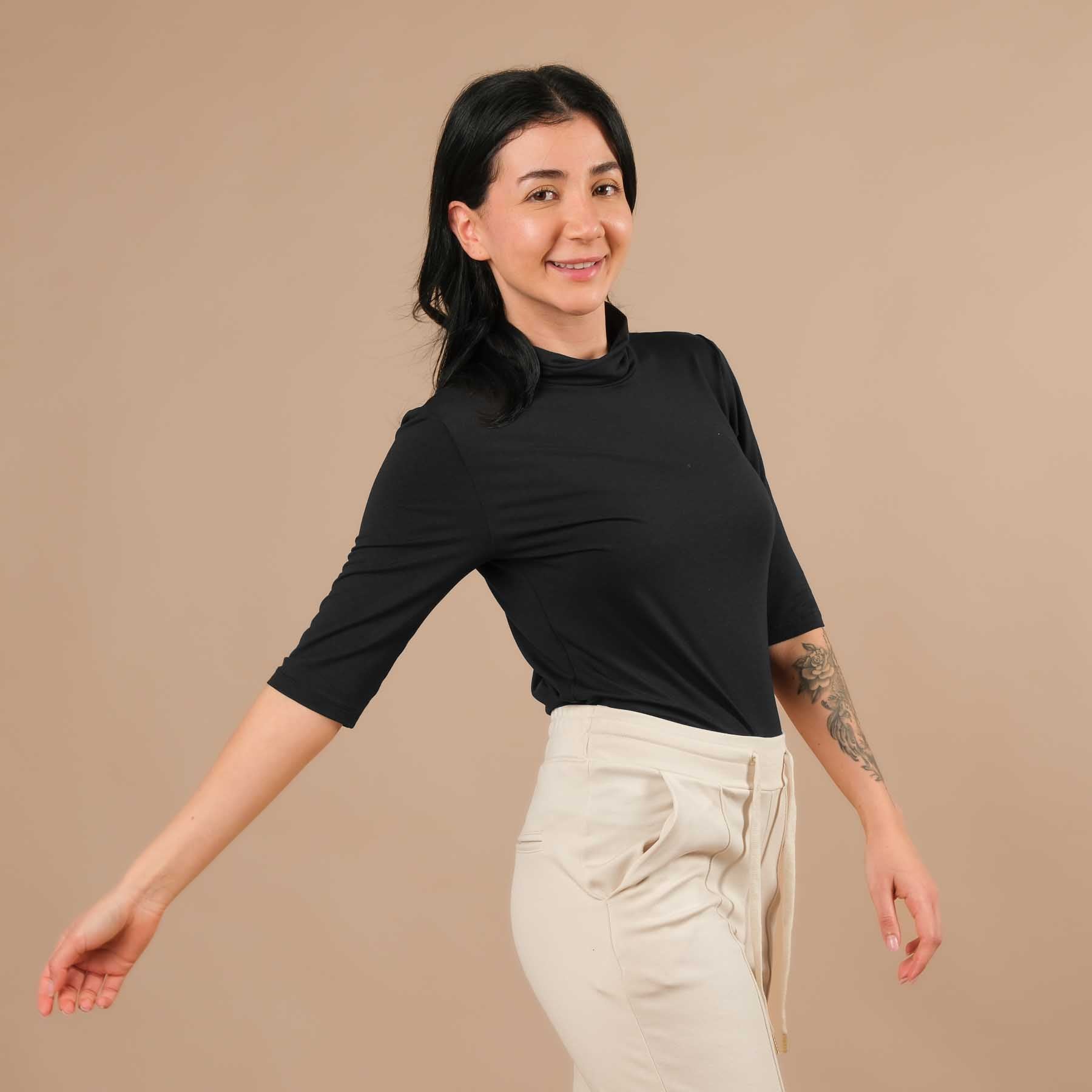 Yoga Turtleneck Kragen Shirt kurzarm schwarz