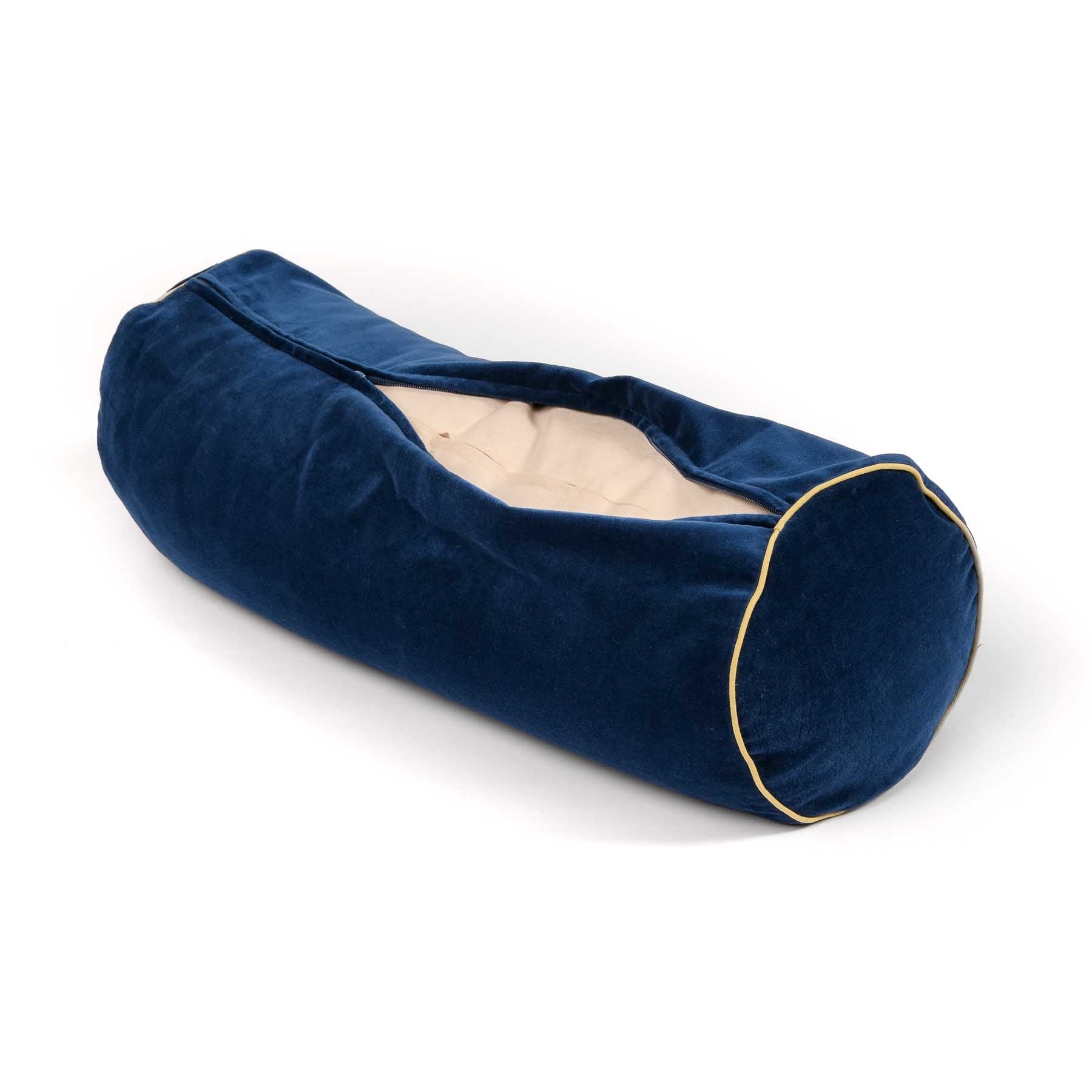 Yoga Bolster aus Samt uni blau