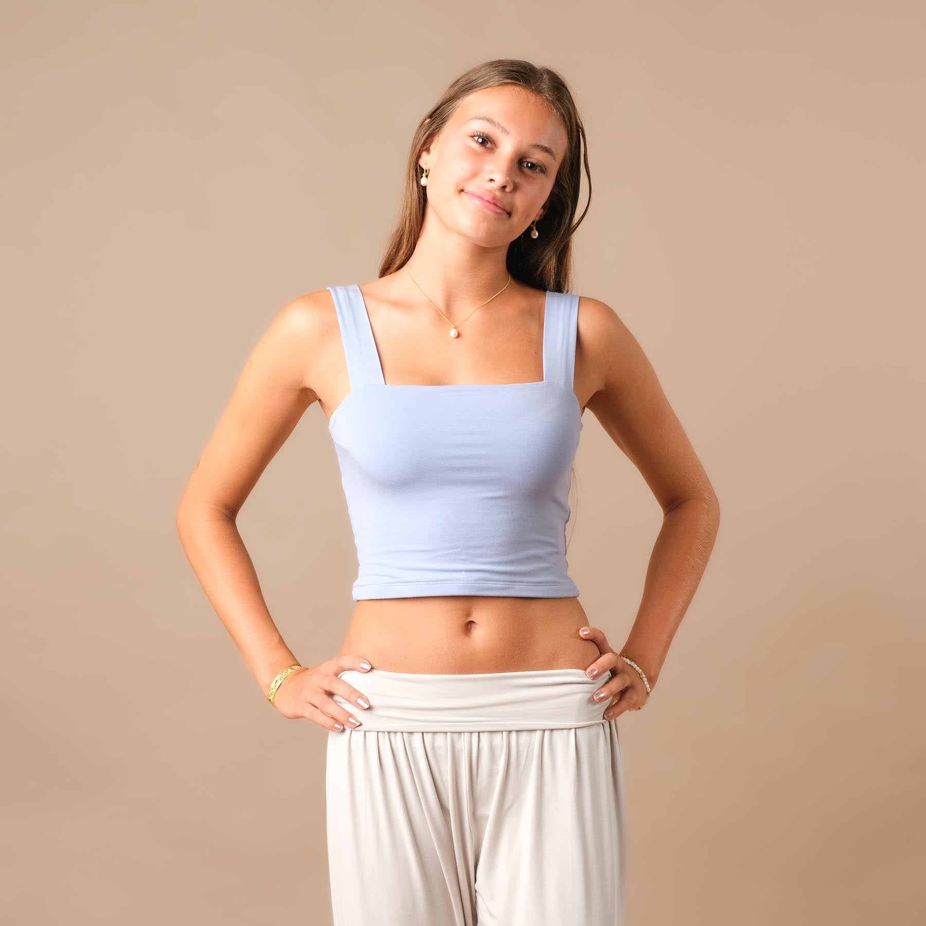 Yoga Crop Top Square Neck himmelblau