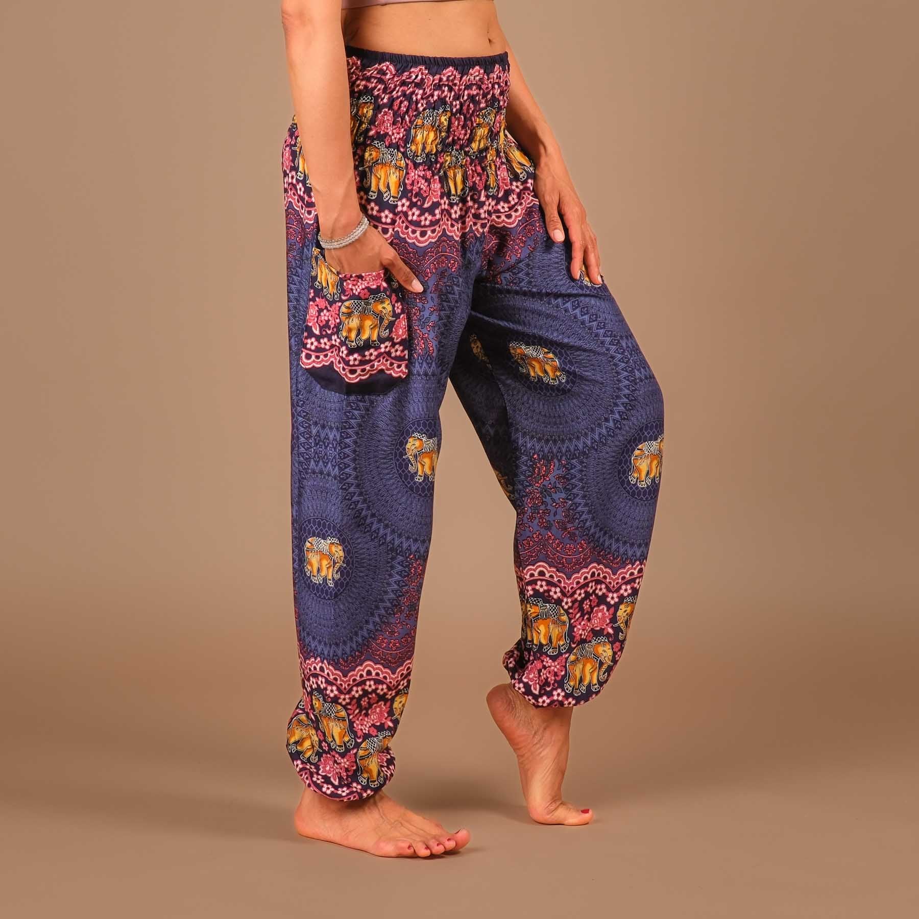 Yoga Haremshose Elefant Boho Pants blau