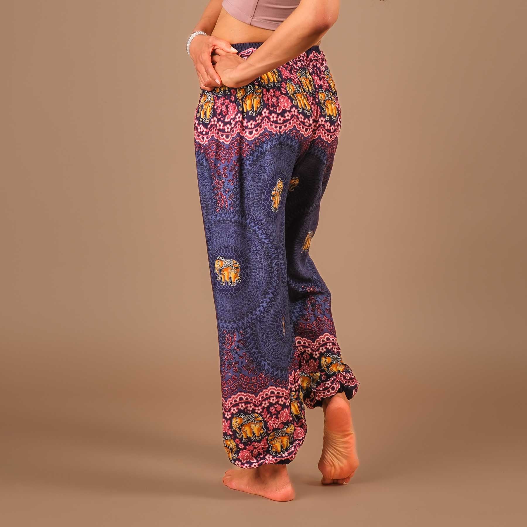 Yoga Haremshose Elefant Boho Pants blau