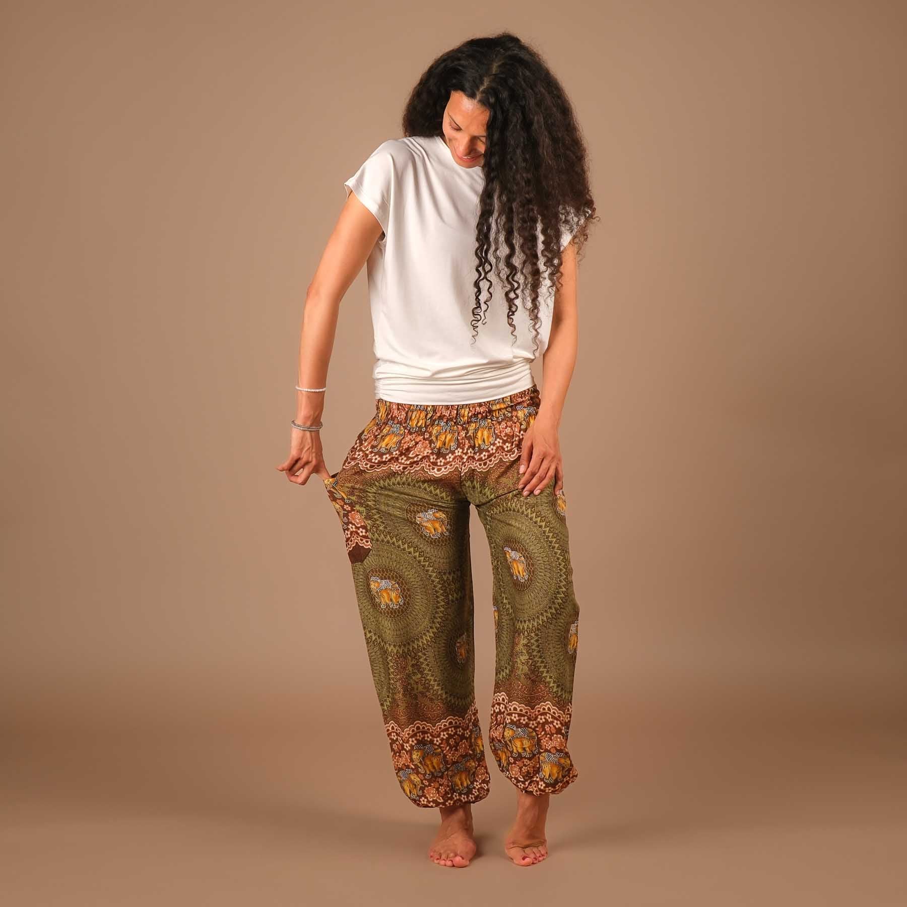 Yoga Haremshose Elefant Boho Pants olive