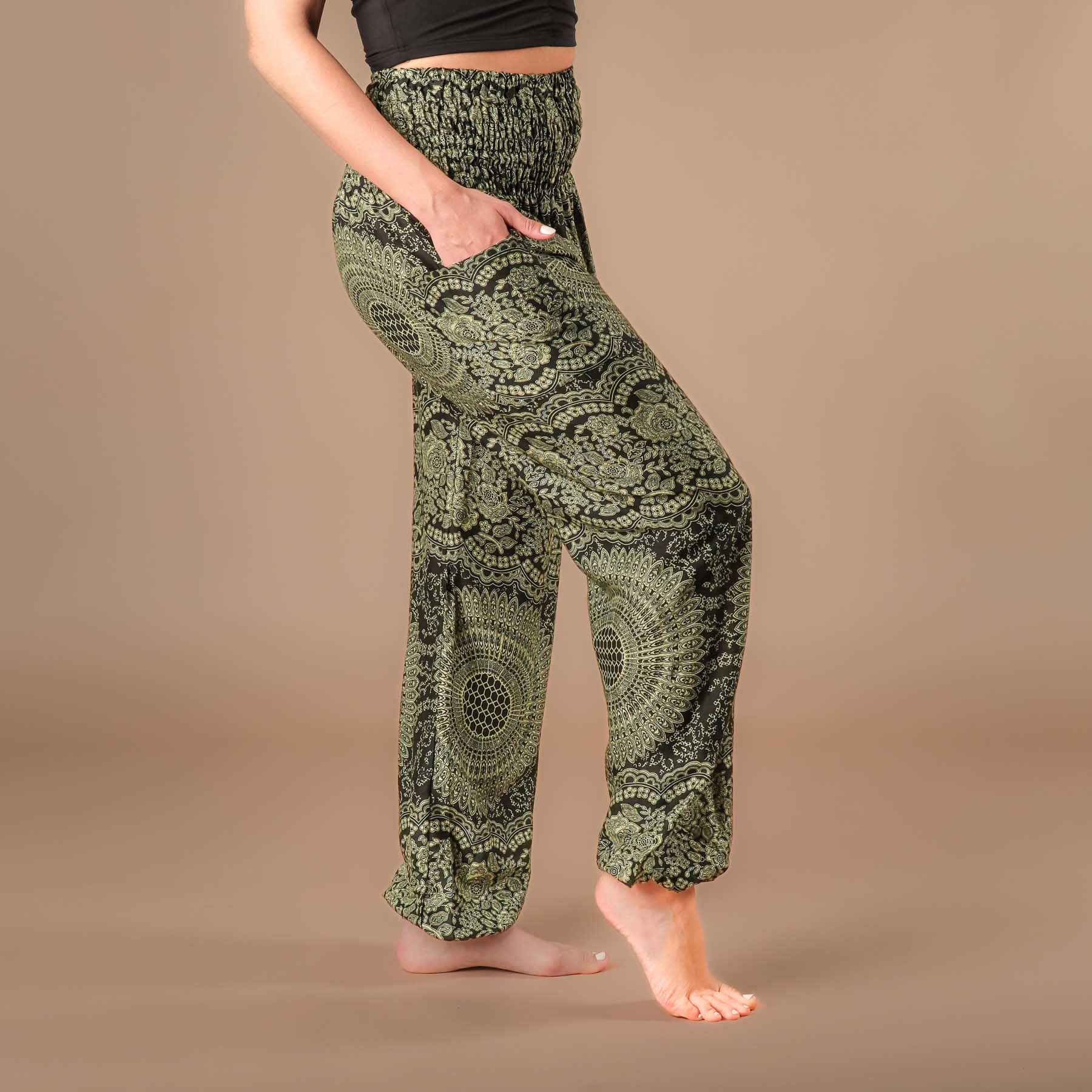 Yoga Haremshose Boho Pants Indian Summer olive grün