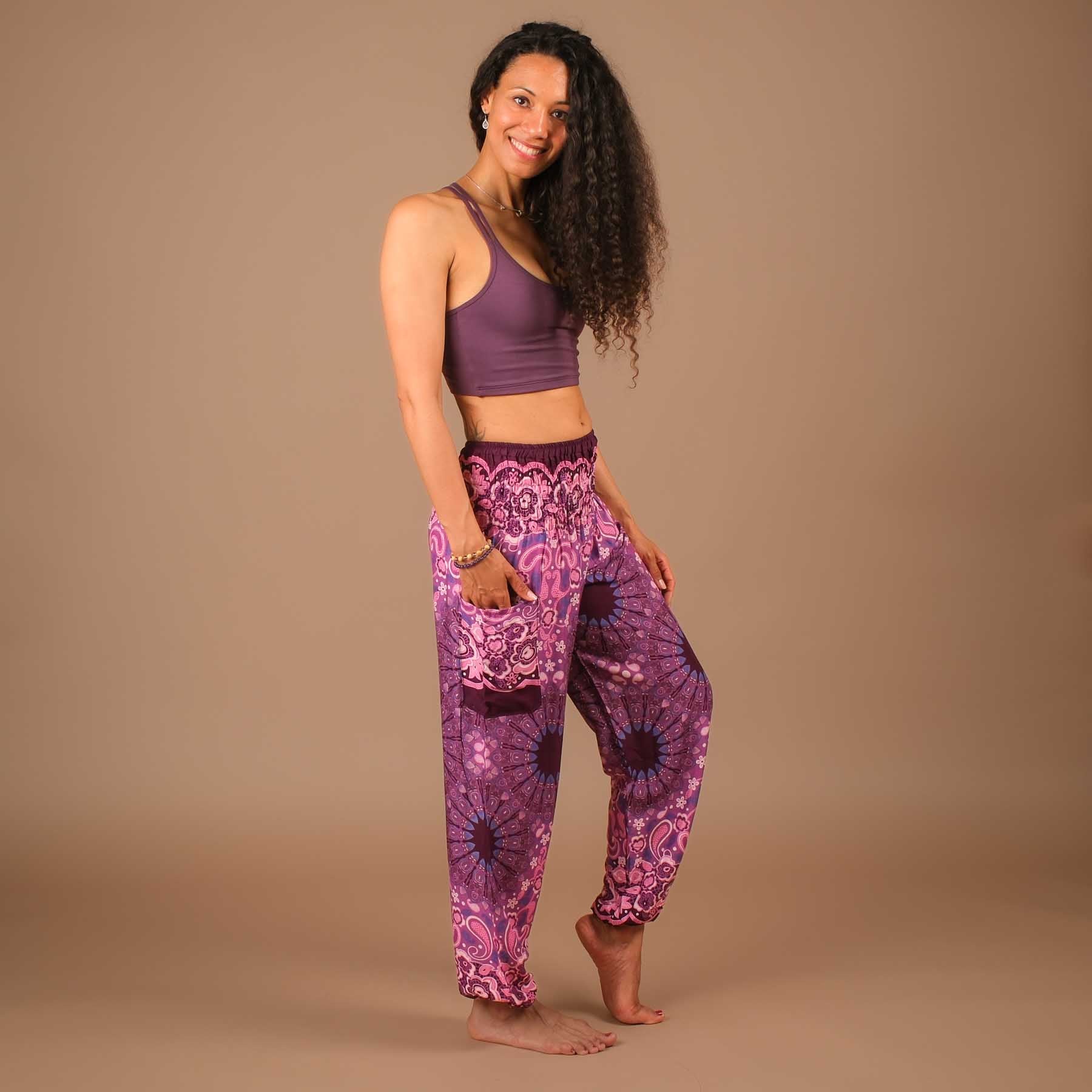 Yoga Haremshose Boho Pants Mandala plum