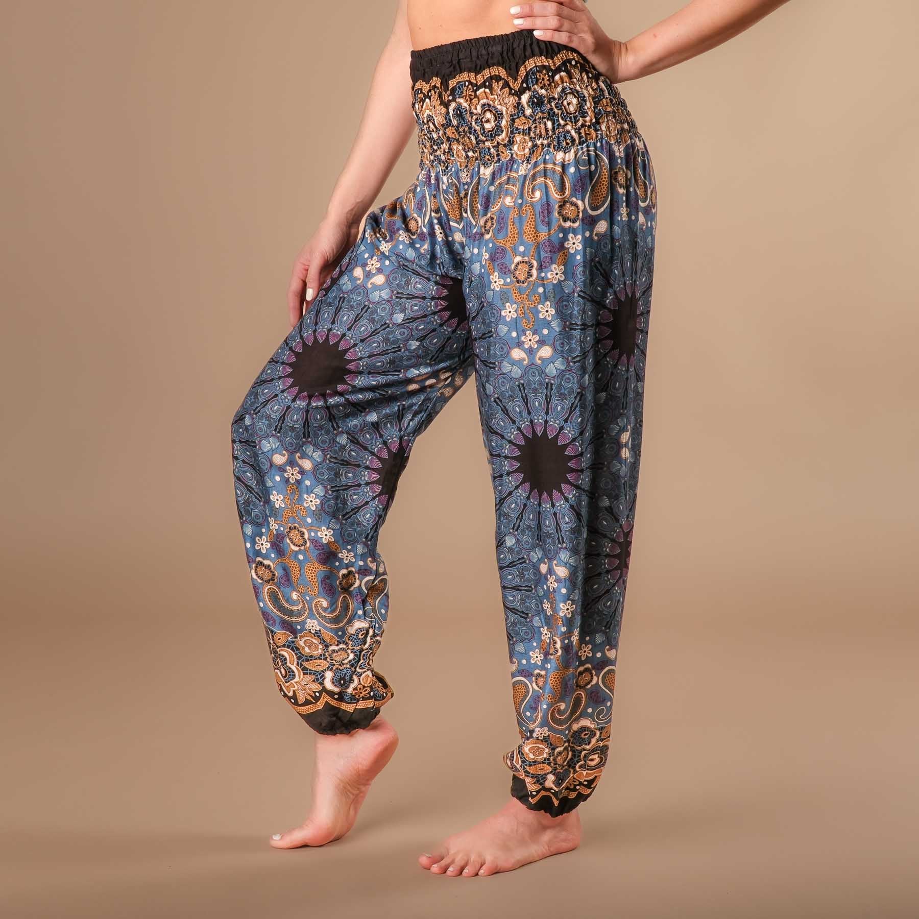 Yoga Haremshose Boho Pants Mandala graublau