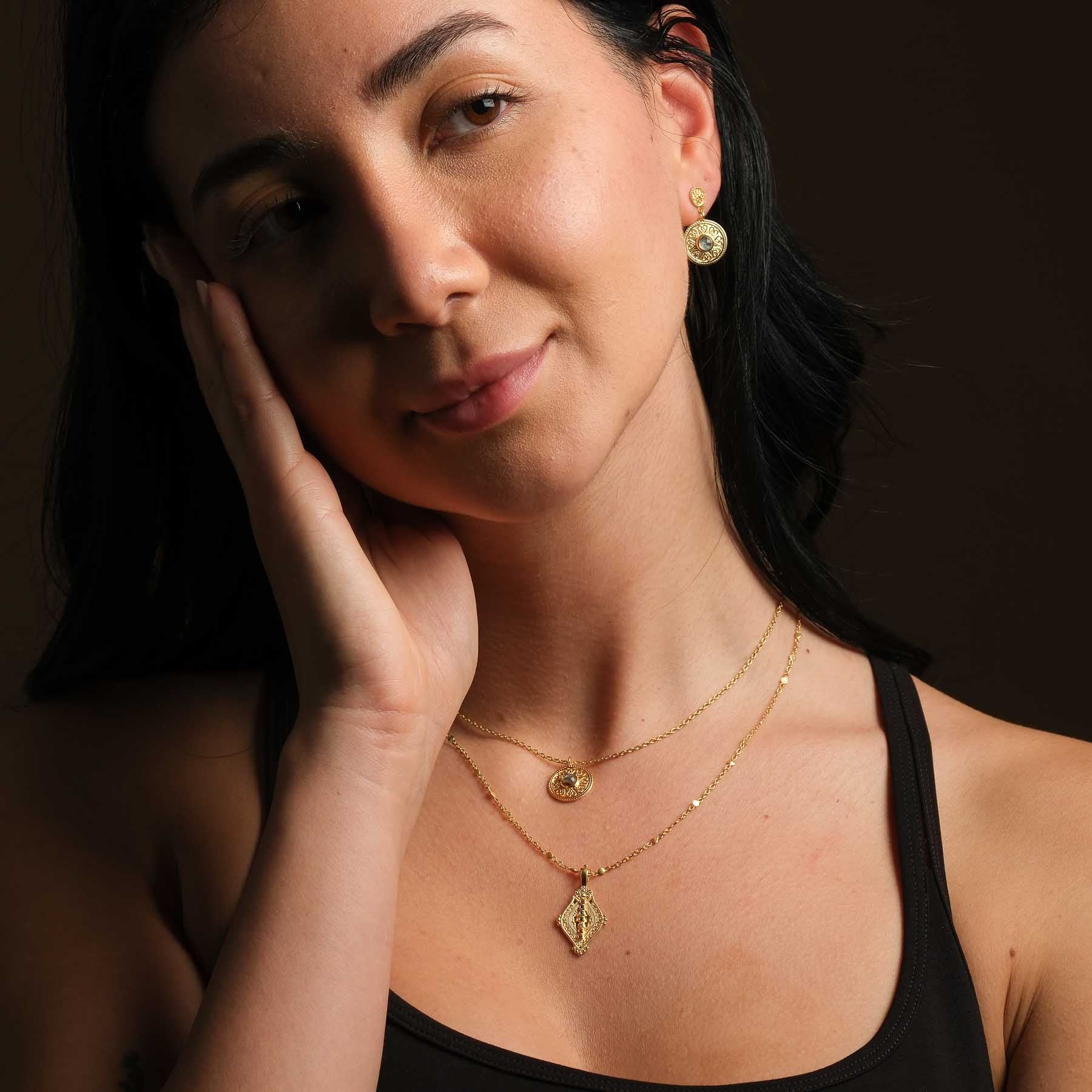 Orecchini Mandala Love con labradorite oro