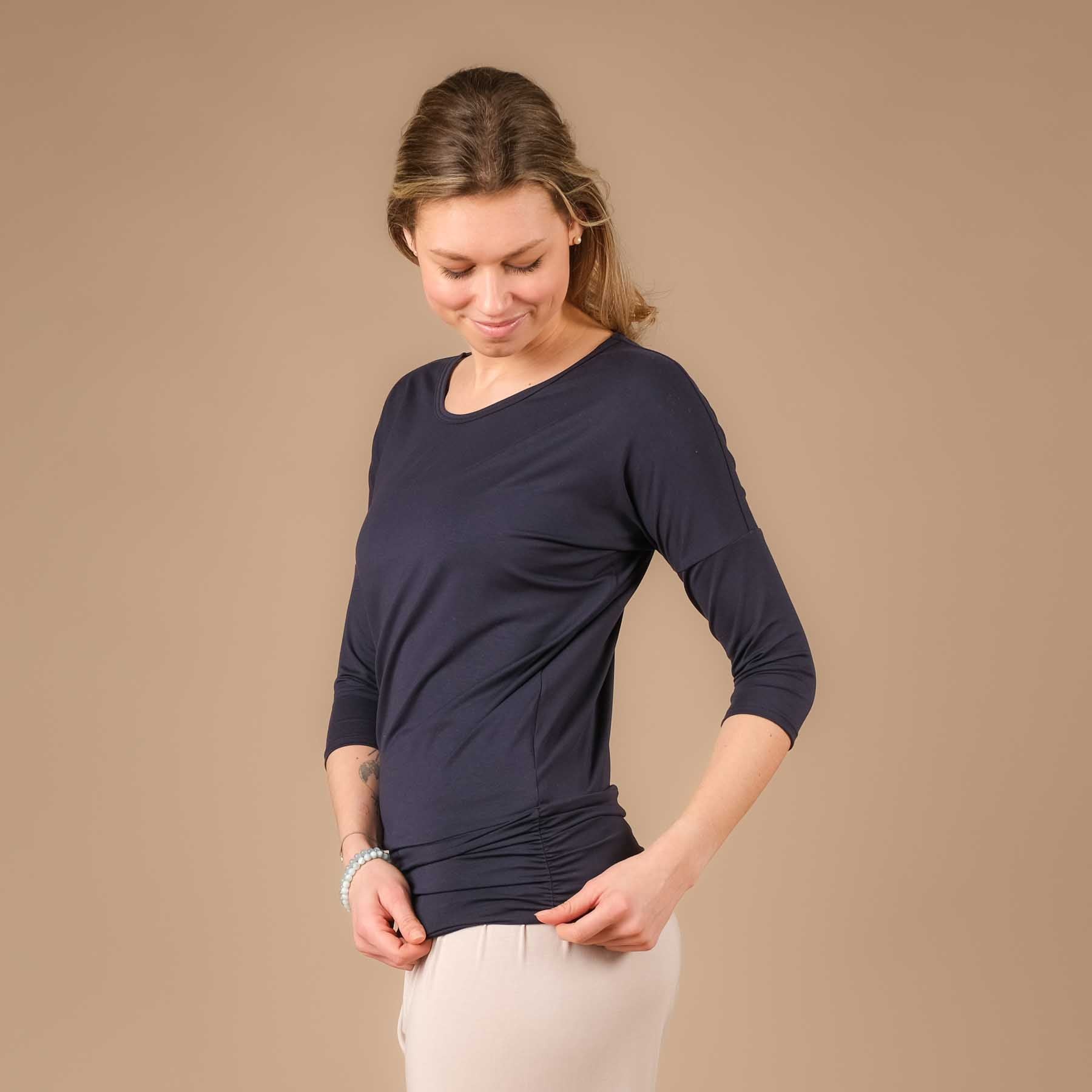 Yoga Shirt Comfy 3/4 Arm, in der Schweiz hergestellt, weichster Stoff, navy blau