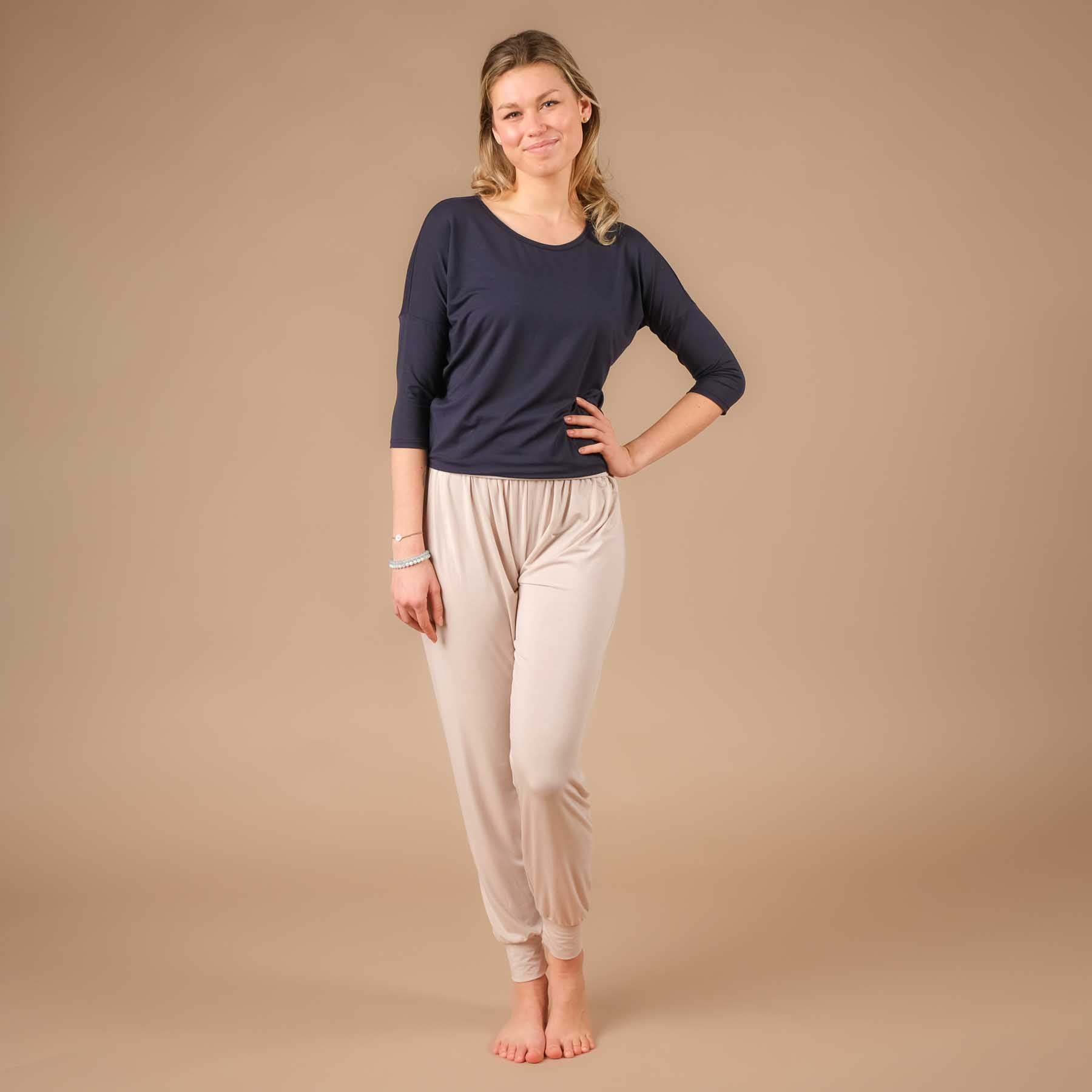 Yoga Shirt Comfy 3/4 Arm, in der Schweiz hergestellt, weichster Stoff, navy blau