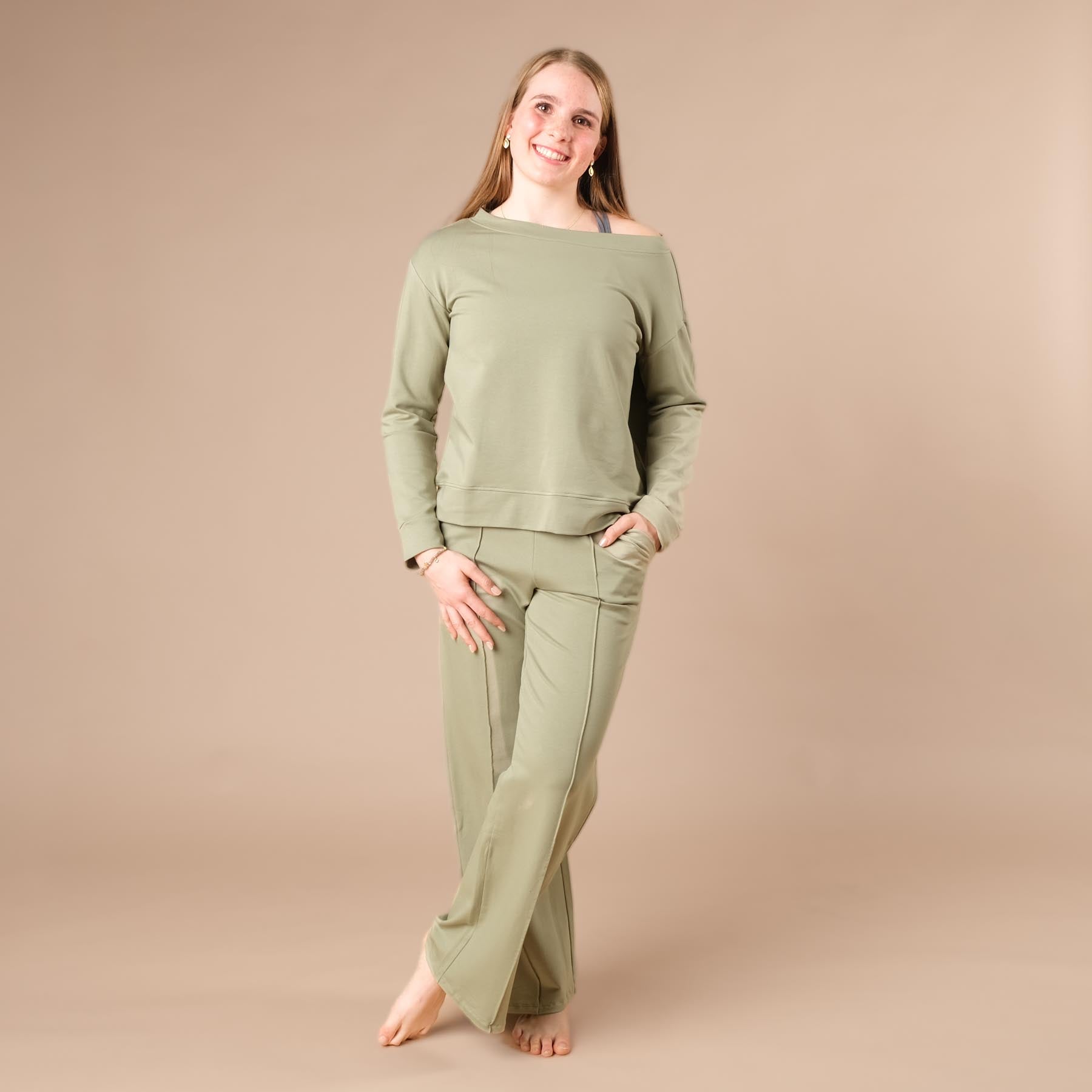 Pull à épaules dénudées, durable et confortable, vert jade