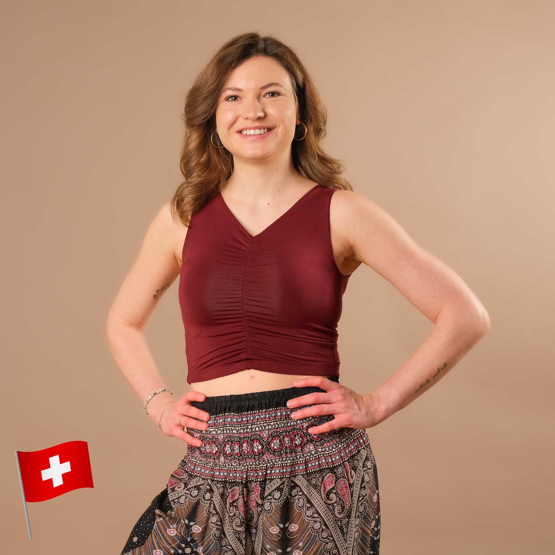 Sommer Crop Top gerafft Comfy bordeaux