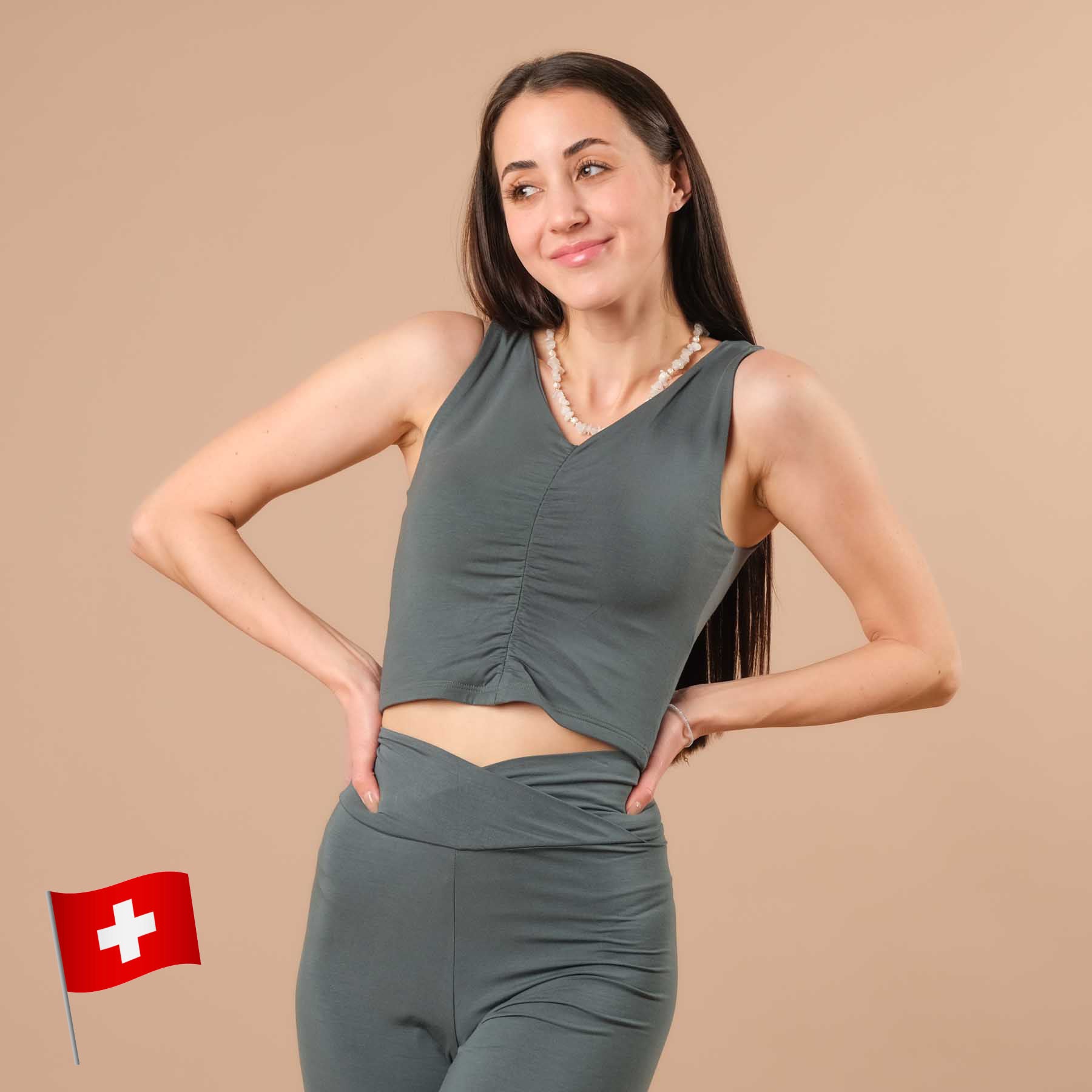 Sommer Crop Top gerafft Comfy smaragd