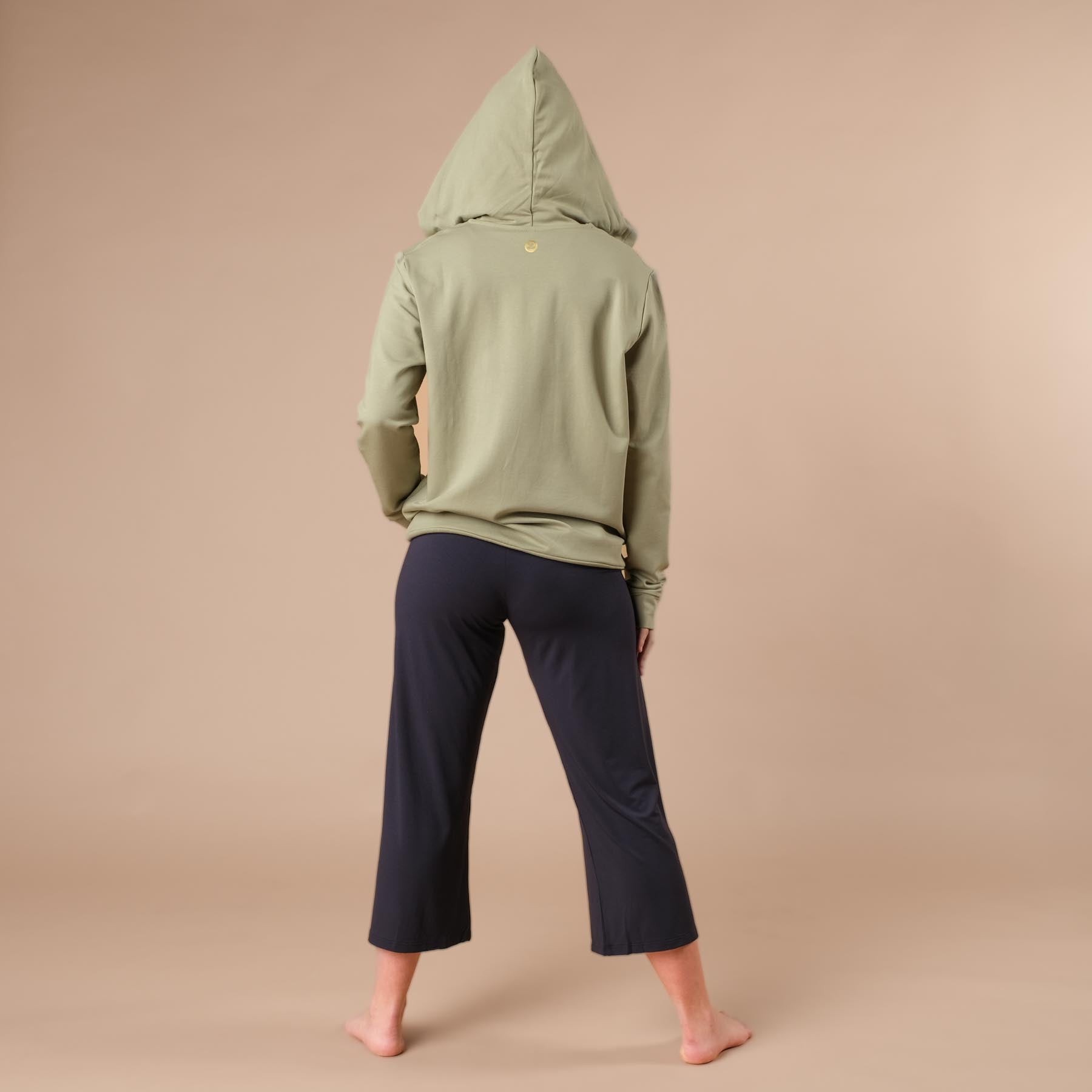 Felpa con cappuccio e zip unisex, realizzata in cotone e modal sostenibili, verde giada