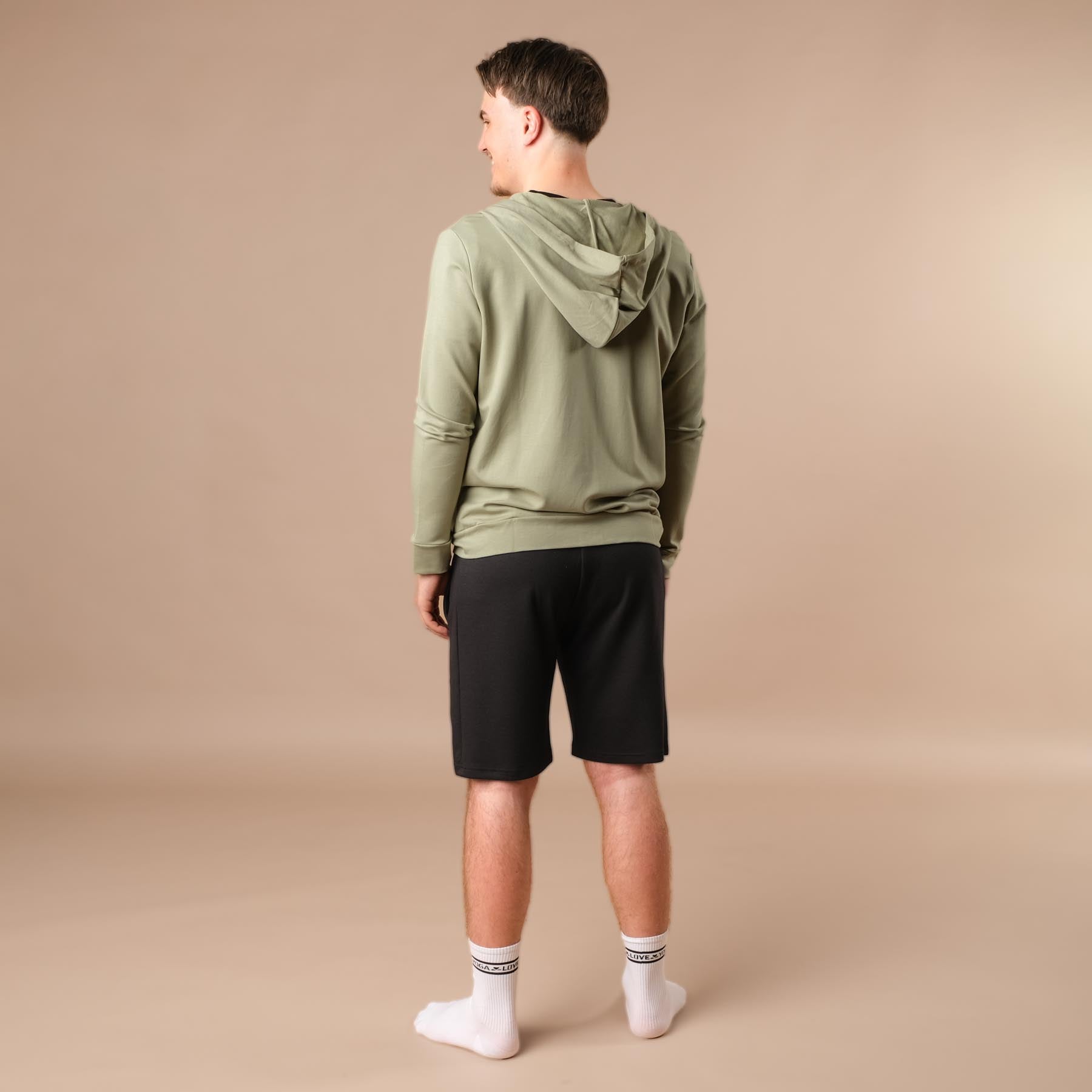 Felpa con cappuccio e zip unisex, realizzata in cotone e modal sostenibili, verde giada