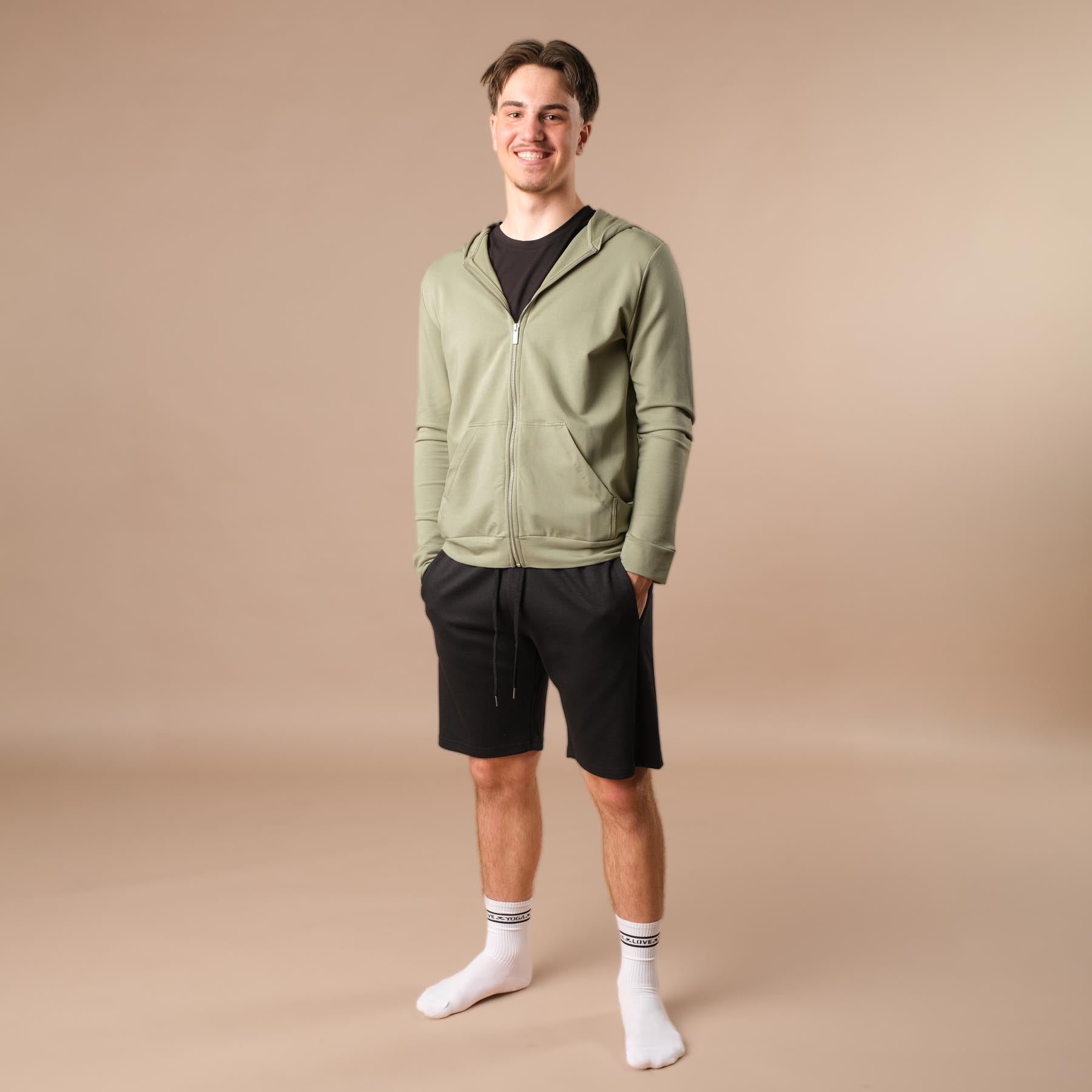 Felpa con cappuccio e zip unisex, realizzata in cotone e modal sostenibili, verde giada