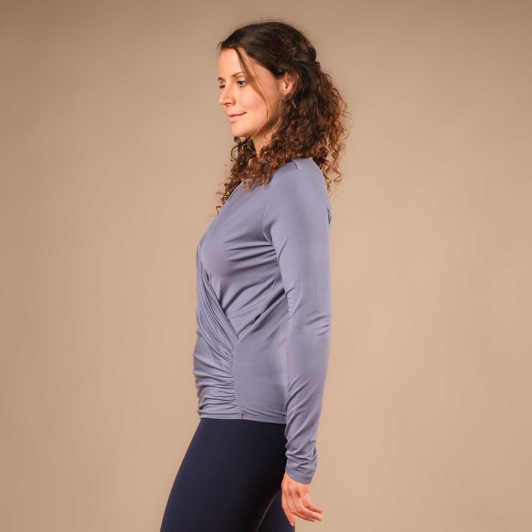 Yoga Wickelshirt langarm graublau
