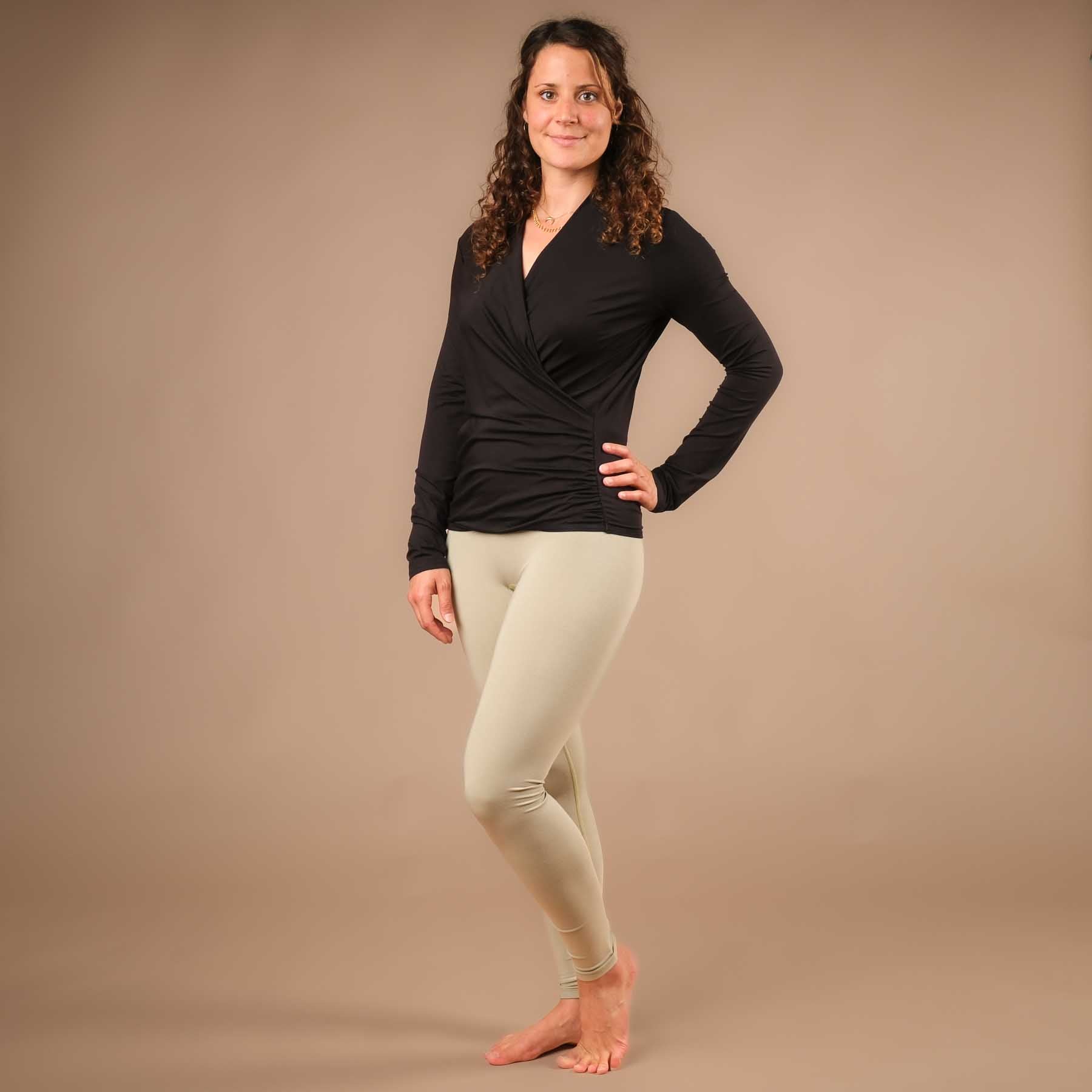 Yoga Wickelshirt langarm schwarz