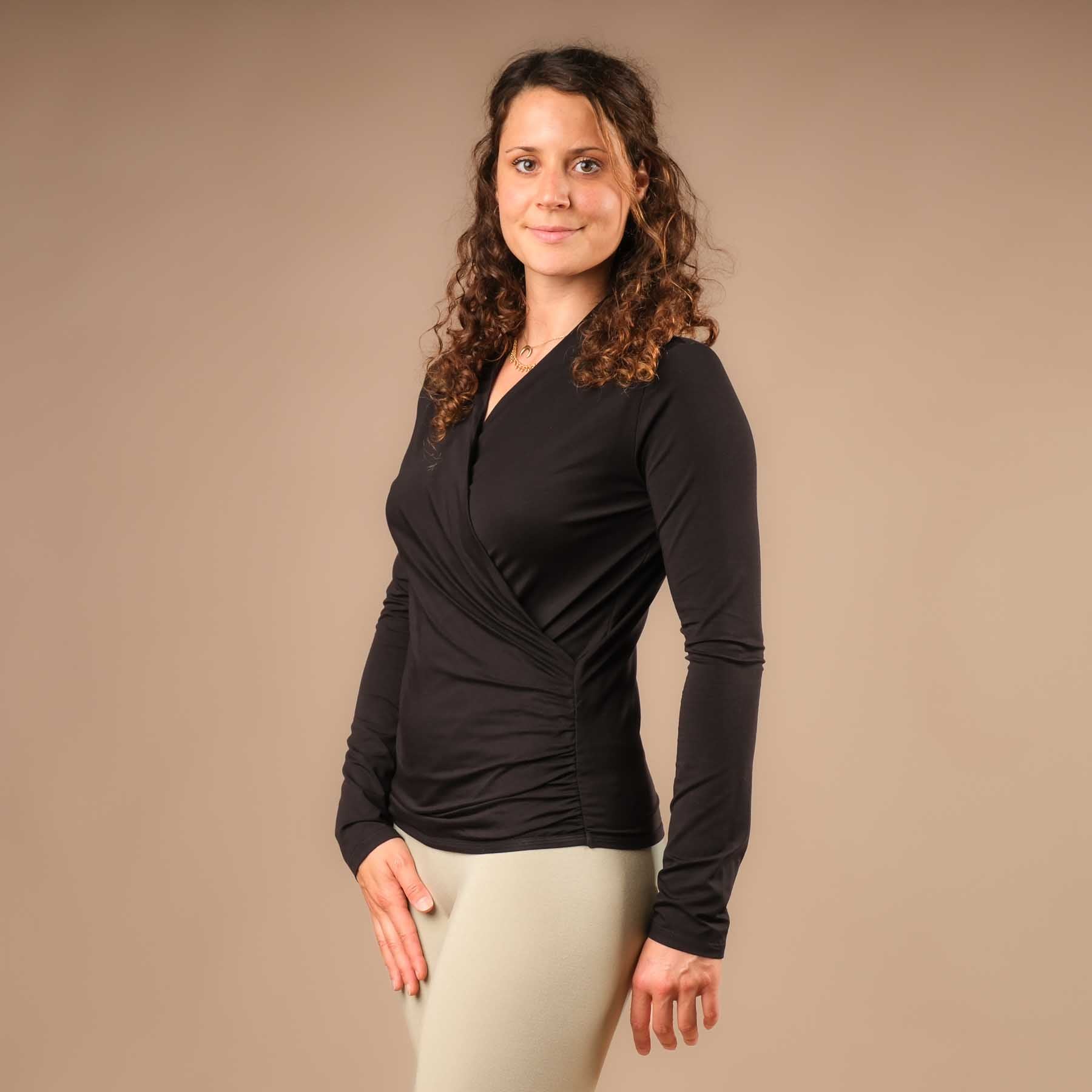 Yoga Wickelshirt langarm schwarz