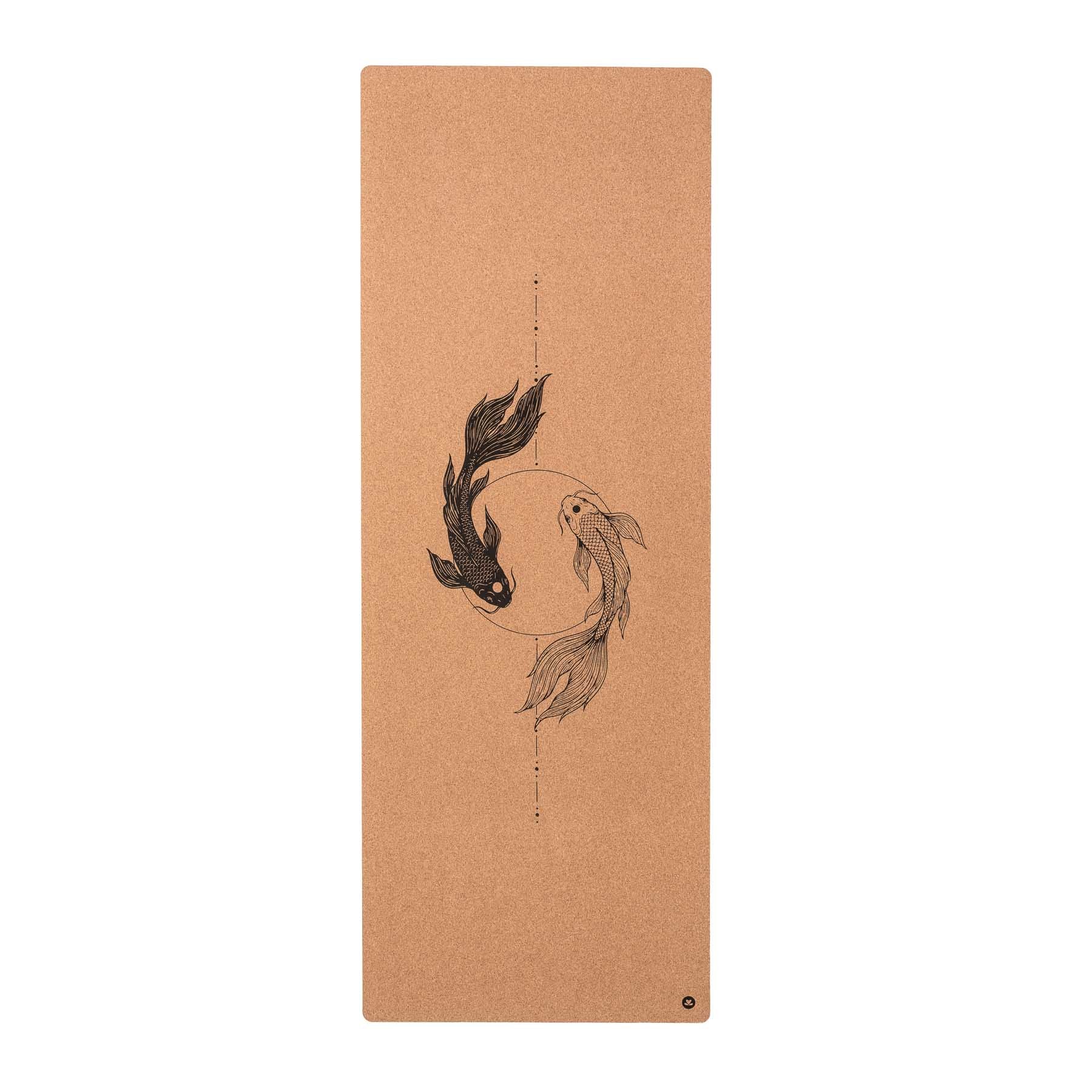 Tappetino da yoga in sughero con motivo Koi Yin Yang e linea di allineamento