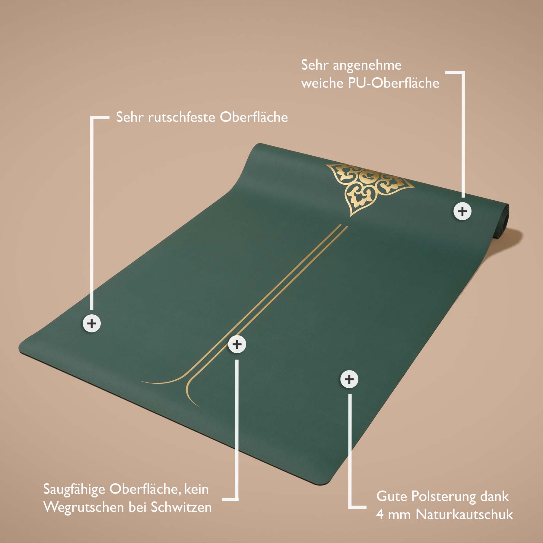 Yogamatte SuperGrip 2.0 Balance sehr rutschfest dunkel gruen
