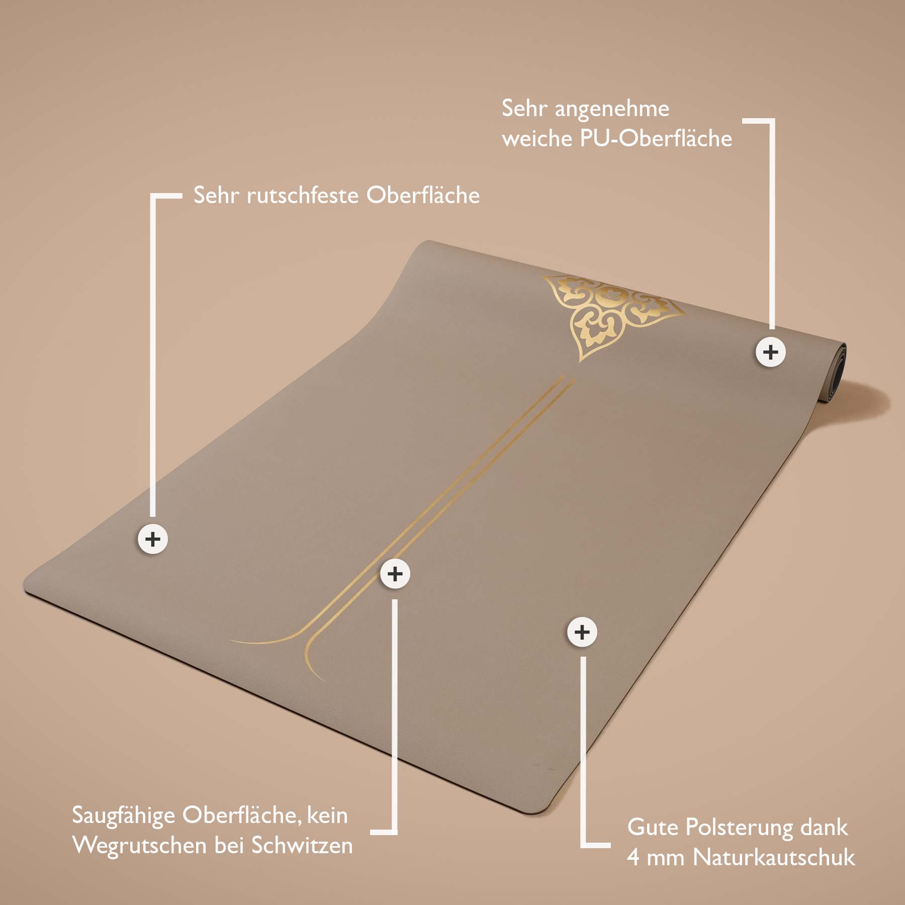 Yogamatte SuperGrip 2.0 Balance sehr rutschfest sand