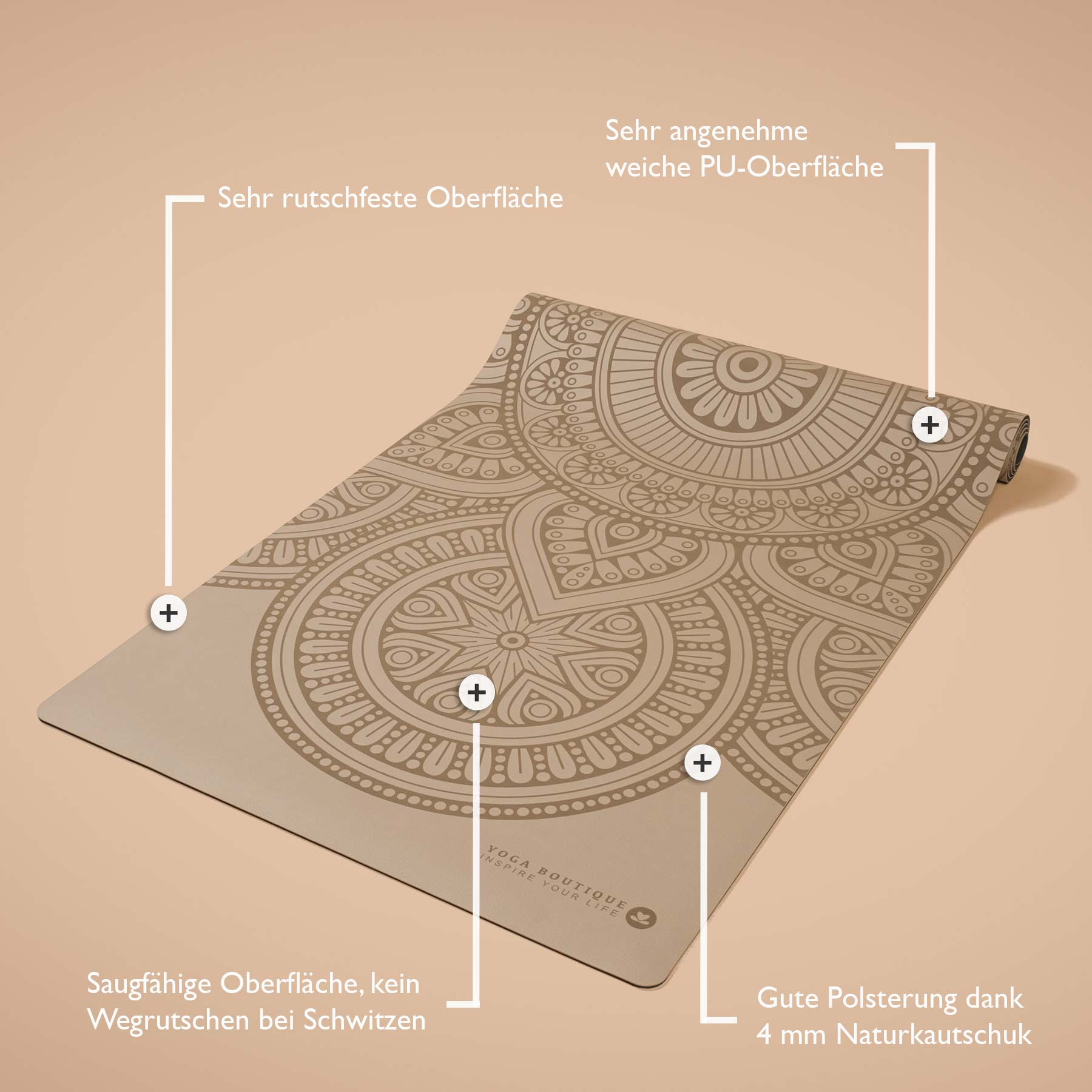 Yogamatte SuperGrip 2.0 Mandala sehr rutschfeste Yogamatte sand