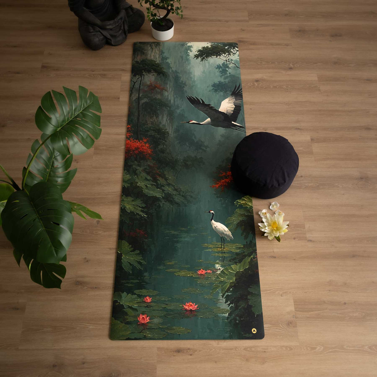 Rutschfeste Yogamatte SuperGrip Design Zen Garden mit Kranich