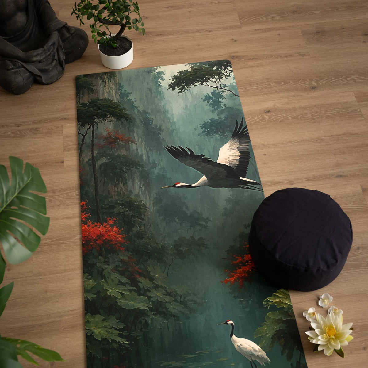 Rutschfeste Yogamatte SuperGrip Design Zen Garden mit Kranich