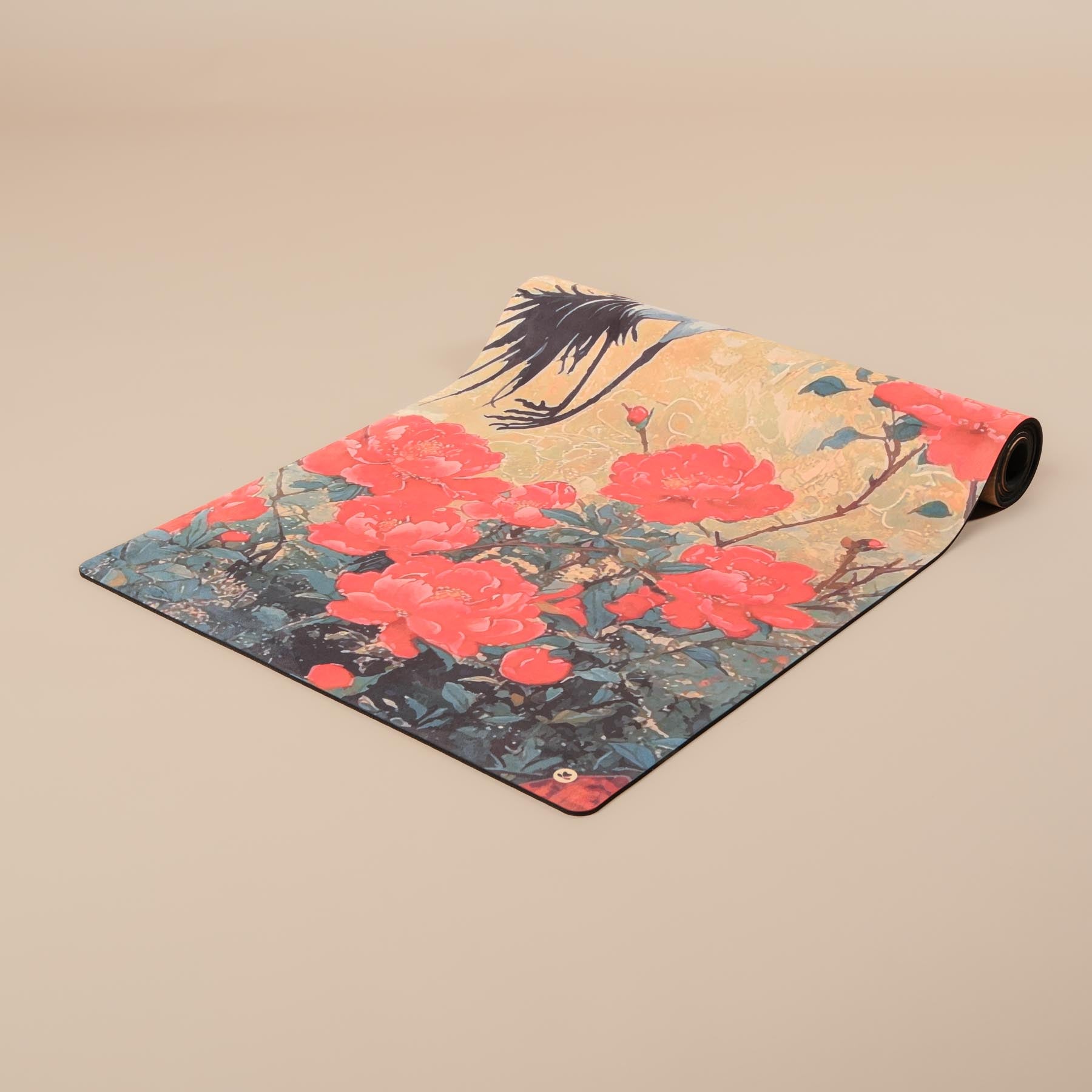 Tapis de yoga hybride en velours japonais avec motif de grue