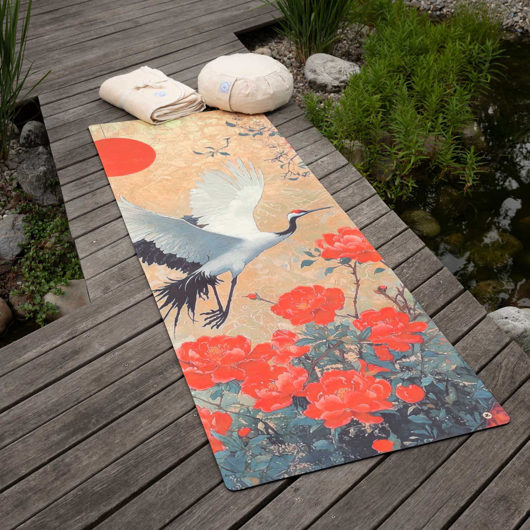Yogamatte Hybrid Velours Japan mit Kranich Design