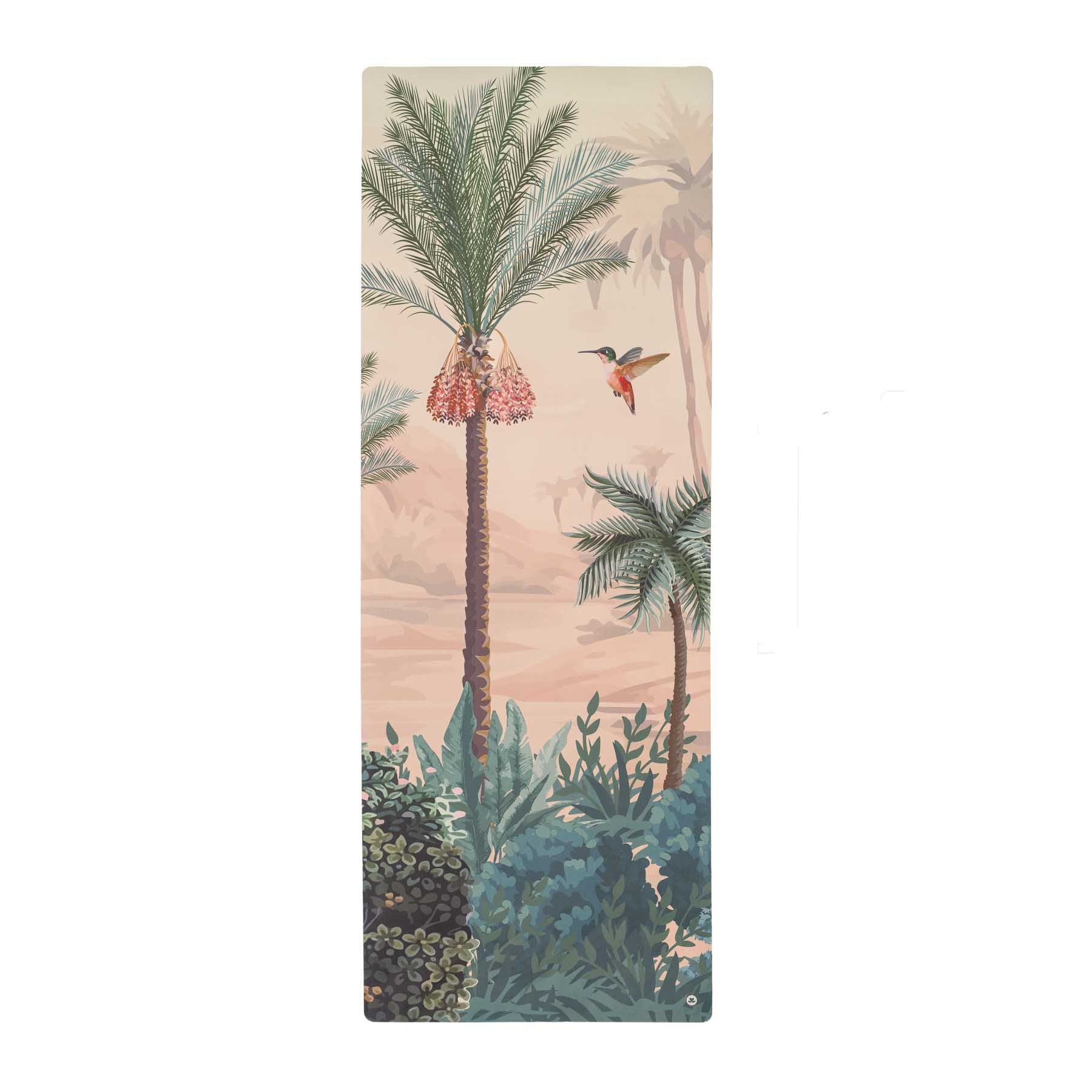 Yogamatte Velours Hybrid aus Naturkautschuk und Mikrofaser Jungle mit Kolibri