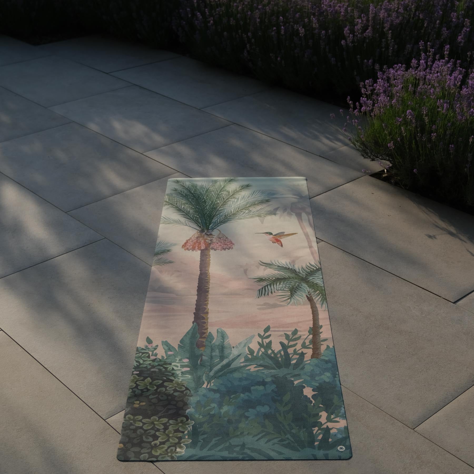 Yogamatte Velours Hybrid aus Naturkautschuk und Mikrofaser Jungle mit Kolibri