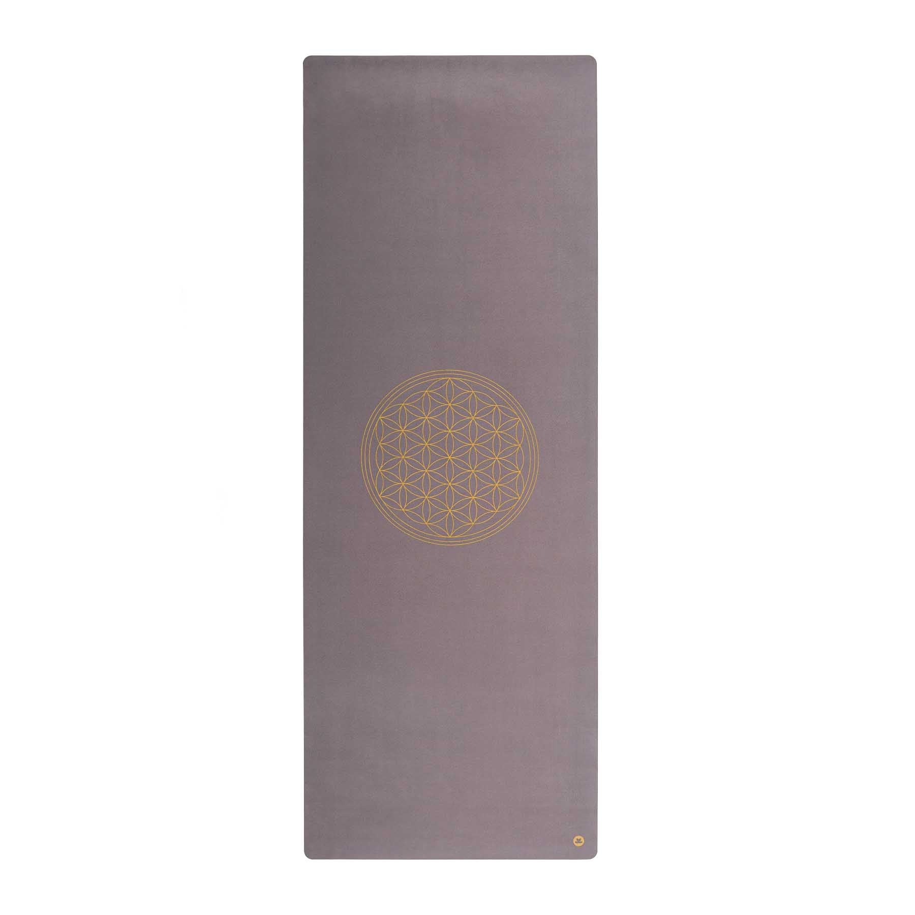 Yogamatte Velours Blume des Lebens gold Print grau