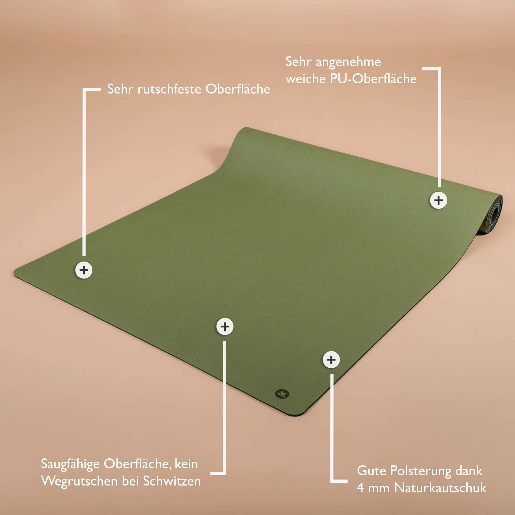 Yogammatte SuperGrip sehr rutschfest aus nachhaltigem Naturkautschuck in der Farbe apple
