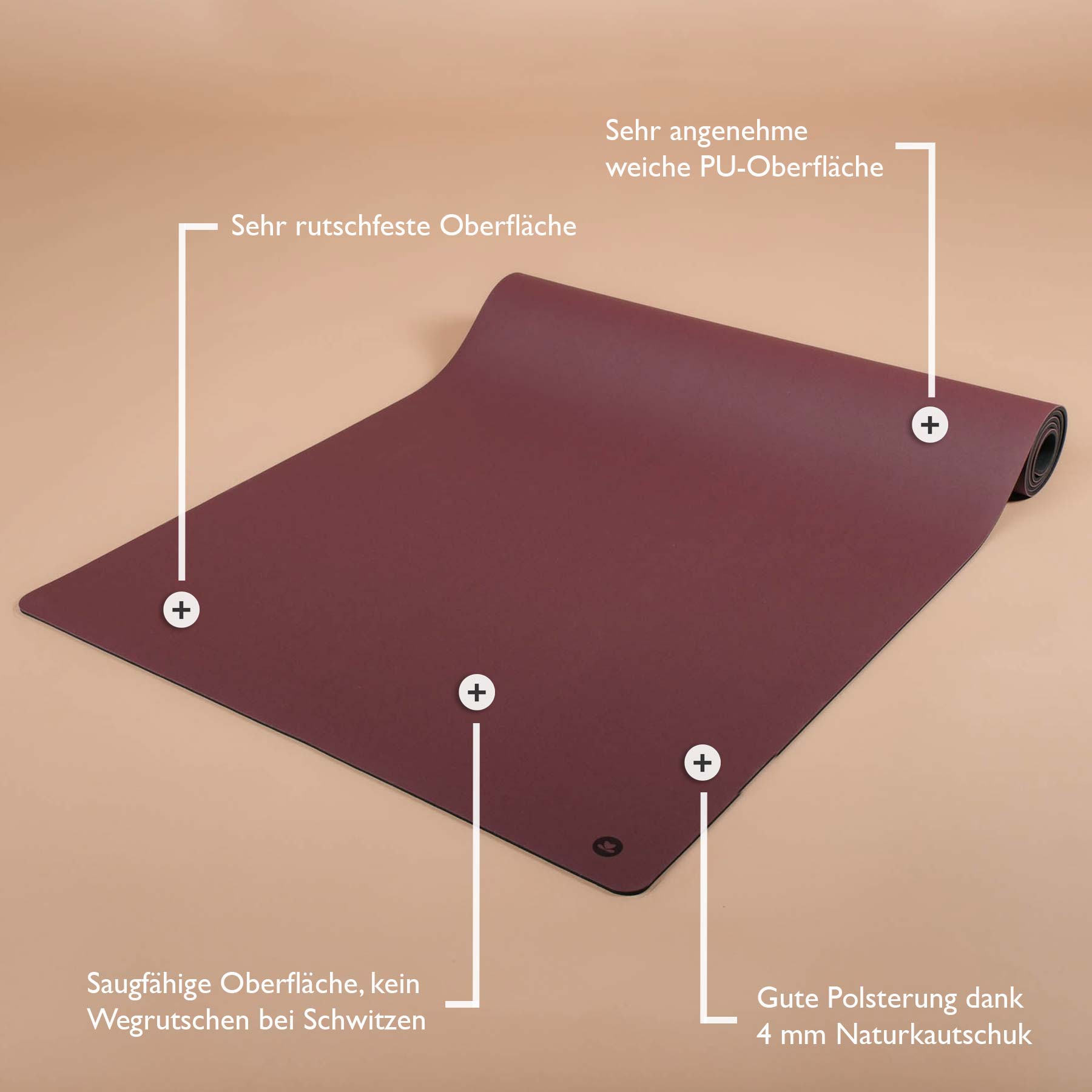 Yogammatte SuperGrip sehr rutschfest aus nachhaltigem Naturkautschuck in der Farbe berry