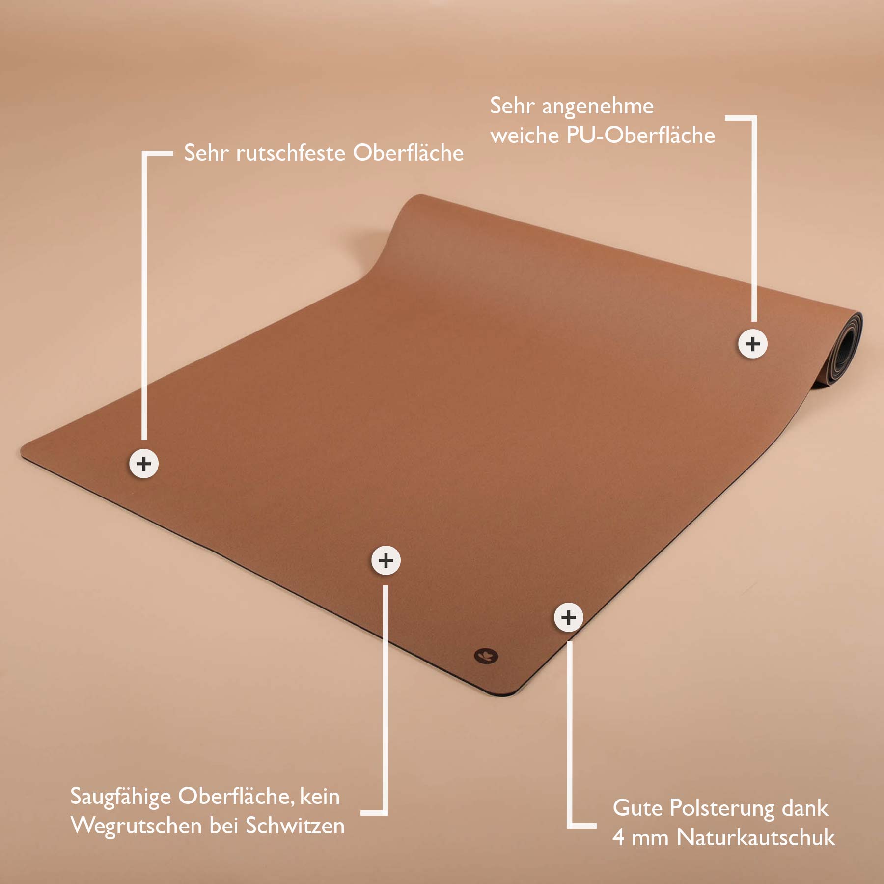 Yogammatte SuperGrip sehr rutschfest aus nachhaltigem Naturkautschuck in der Farbe coffee
