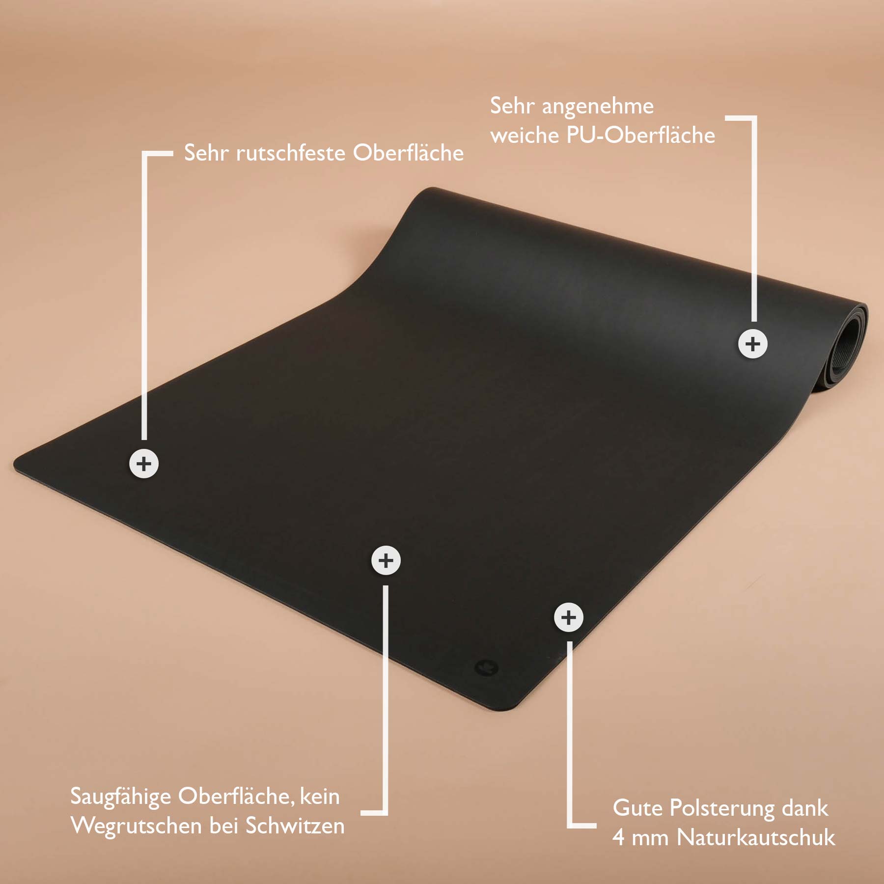 Yogammatte SuperGrip sehr rutschfest aus nachhaltigem Naturkautschuck in der Farbe schwarz