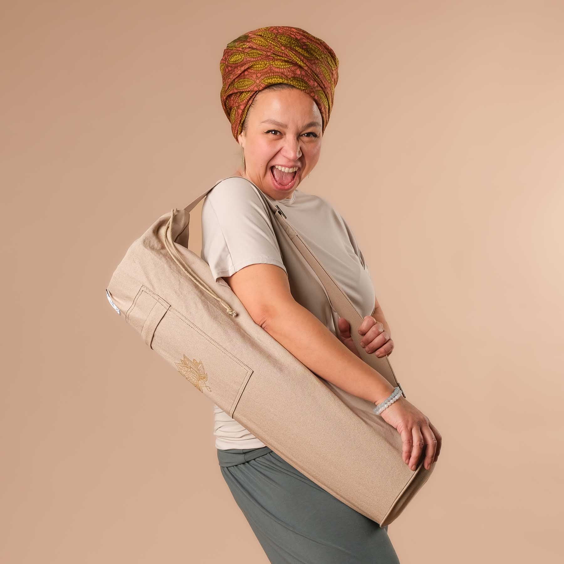 Yogamatte-Tasche Lotus aus Bio Baumwolle sand